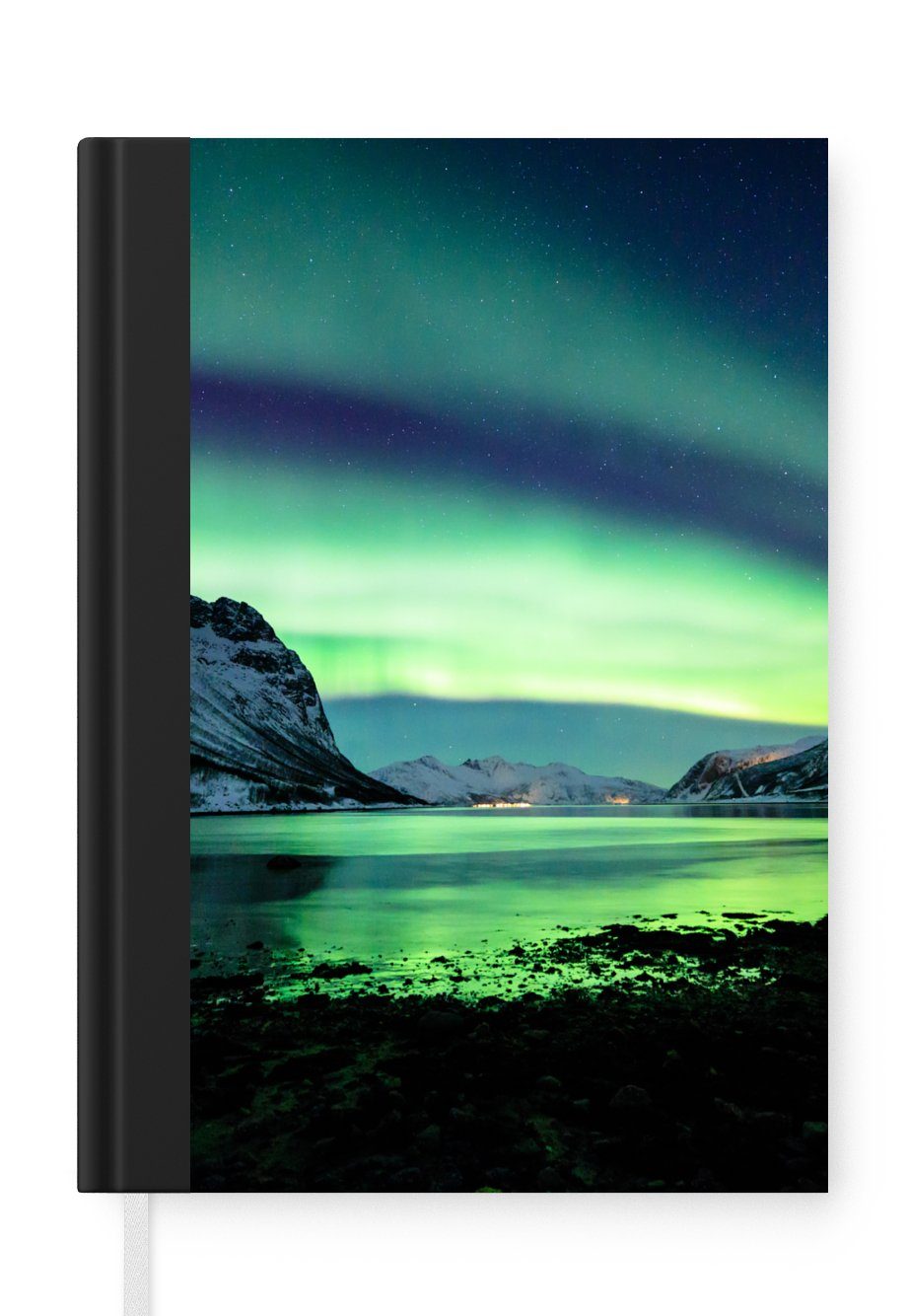 MuchoWow Notizbuch Nordlicht - Norwegen - Eis - Gelb - Berg - Wasser - Schnee, Notebook, Notizblock a5, Tagebuch, Journal Liniert