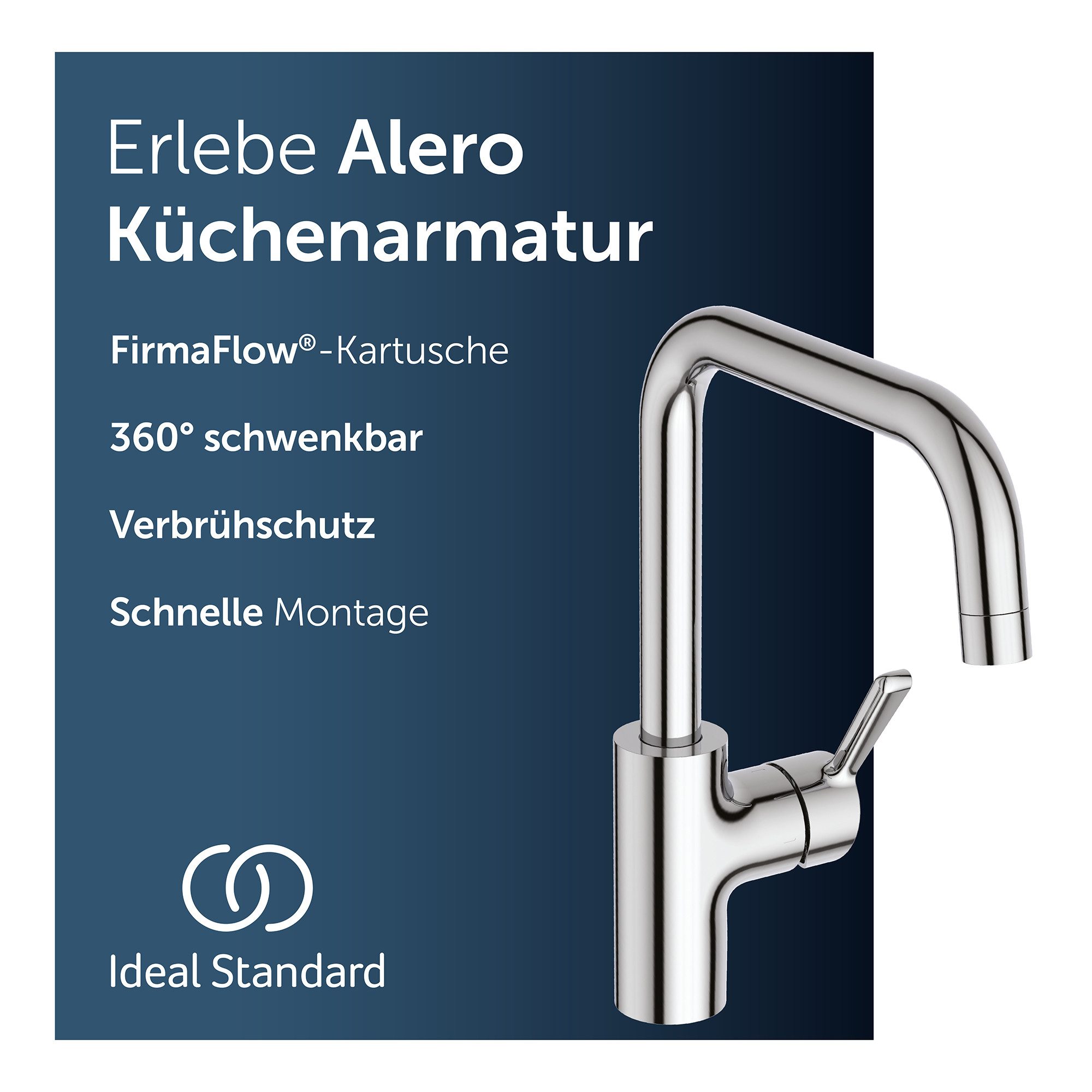 Ideal Standard Küchenarmatur Alero FirmaFlow® Kartusche, 360° schwenkbarer Auslauf, Schnellmontagesystem