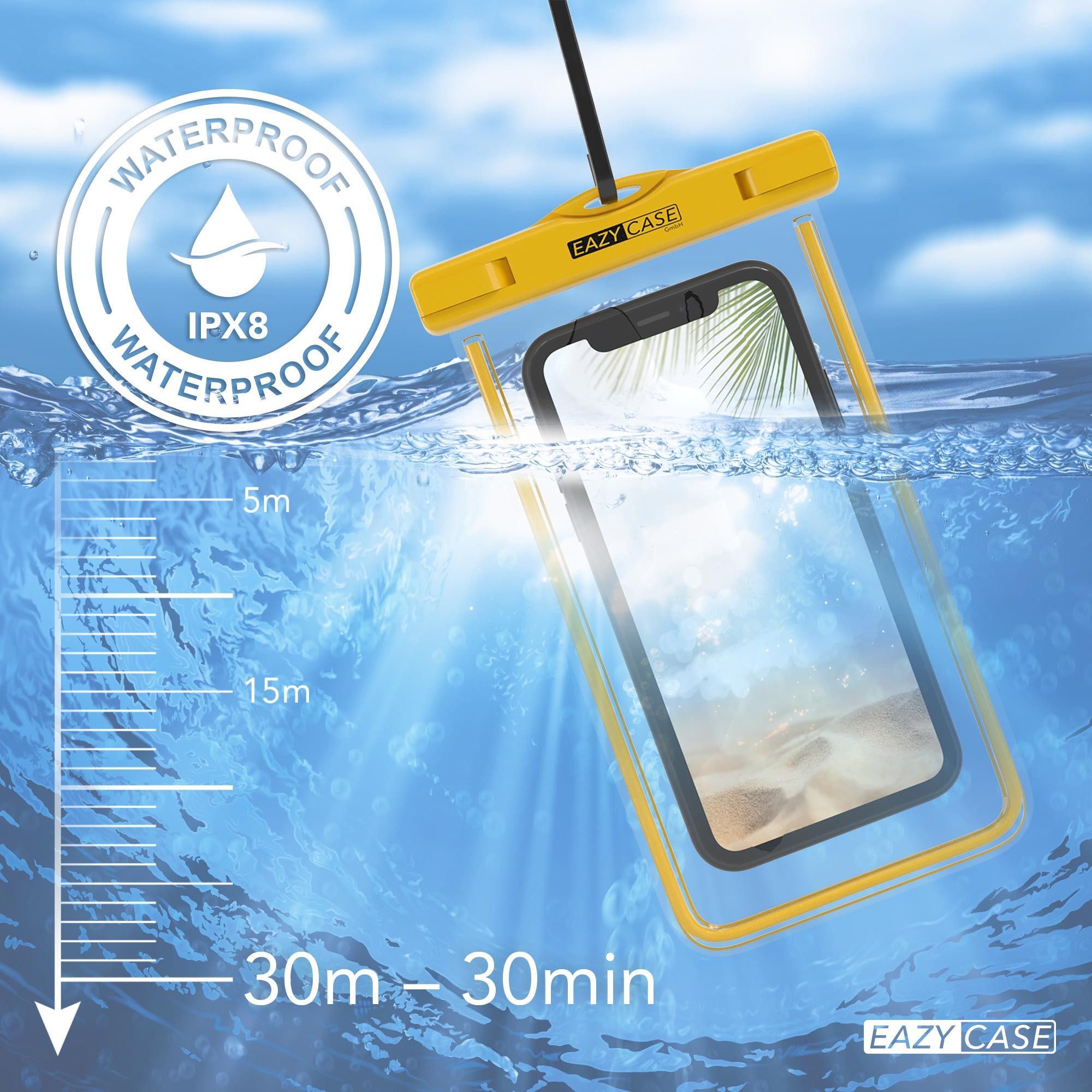 EAZY CASE Handyhülle Universale Unterwasser-Tasche für viele Modelle 3,5 - 6,7 Zoll, wasserdichte Handytasche Unterwasser Fotos Tauchen Schutz Gelb Dunkel – Bild 5 von 5