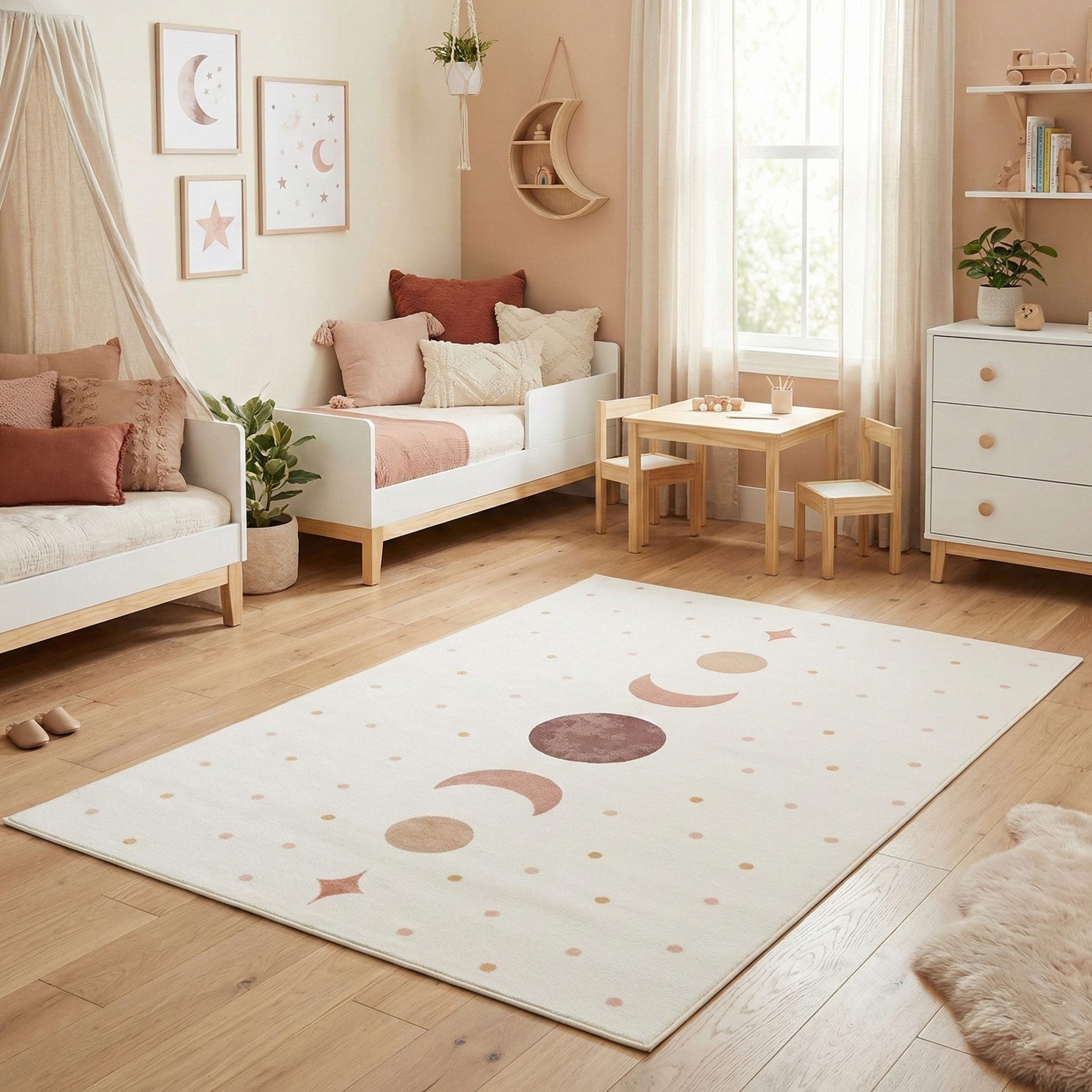 Carpettex Kinderteppich Boho Mondphasen, Rechteckig, Höhe: 8 mm