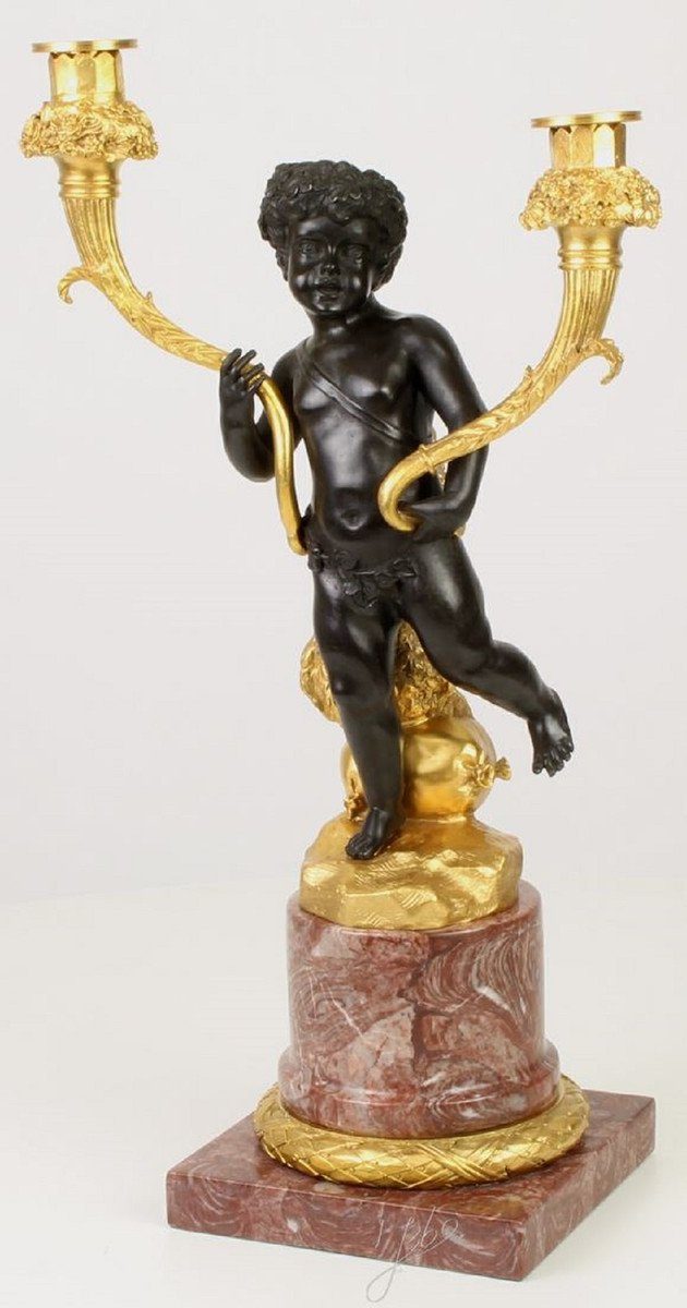 Casa Padrino Торшери Barock Doppel Торшери Schwarz / Gold / Rot 26 x 15,1 x H. 48 cm - Edler Kerzenständer im Barockstil