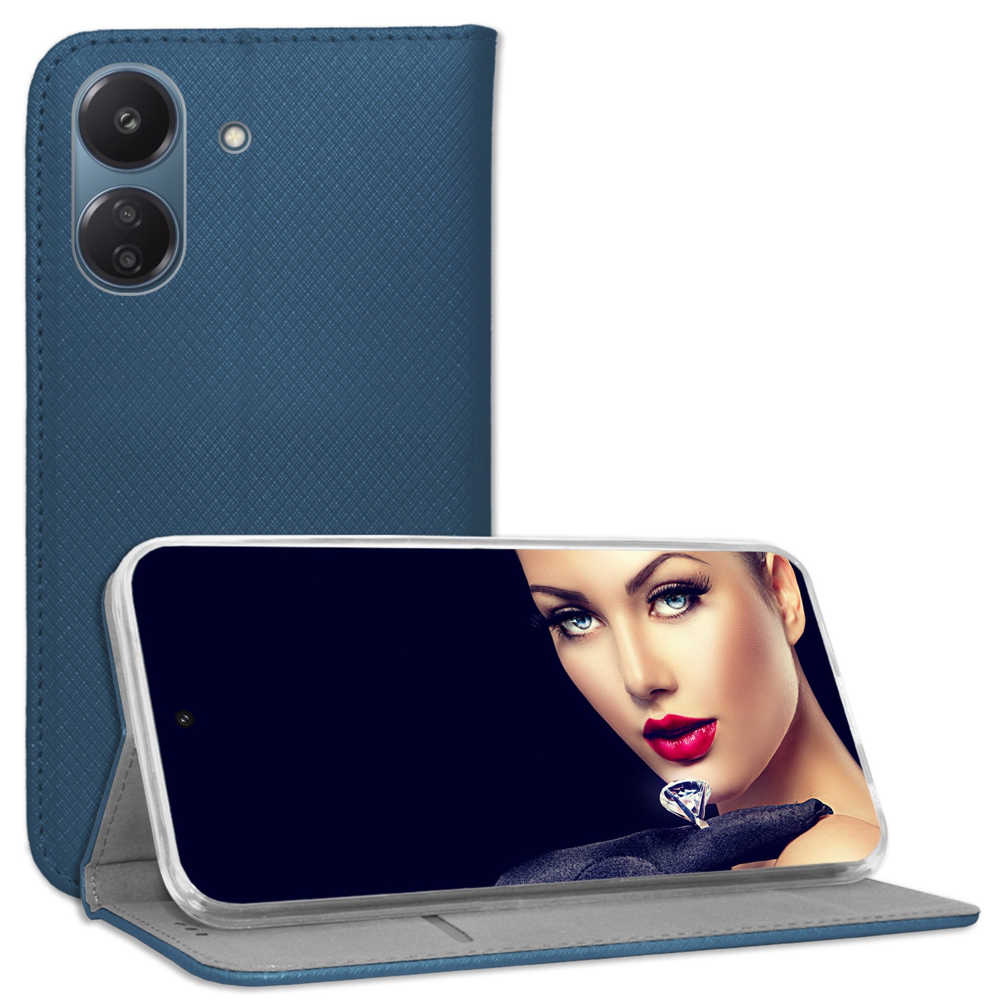 mtb more energy Smartphone-Hülle Smart Magnet für Xiaomi Redmi 13C, Blau, Bookstyle Klapphülle Cover Wallet Case aus Kunstleder