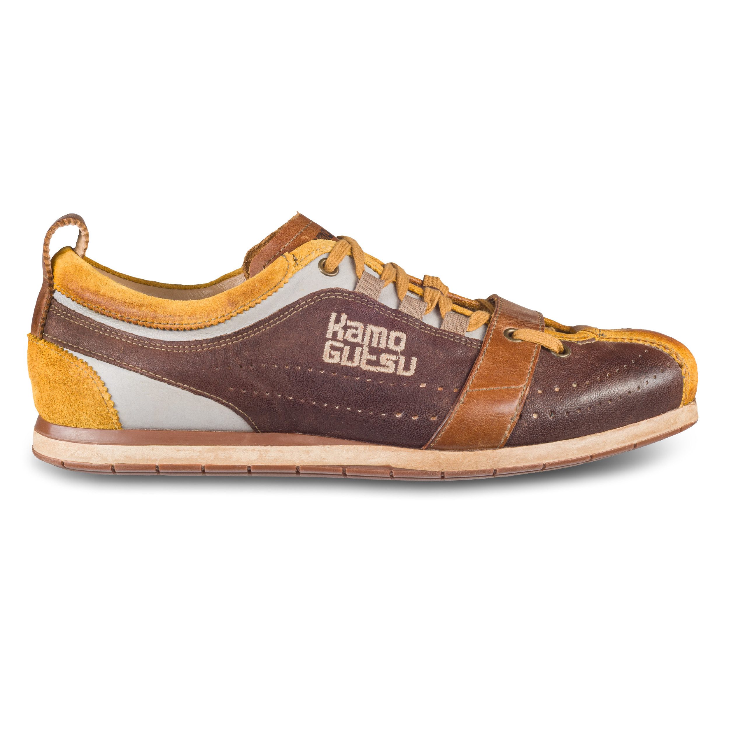Kamo-Gutsu Herren Sneaker Leder braun/gelb (TIFO-017 ocra legno) stone washed Sneaker Handgefertigt in Italien