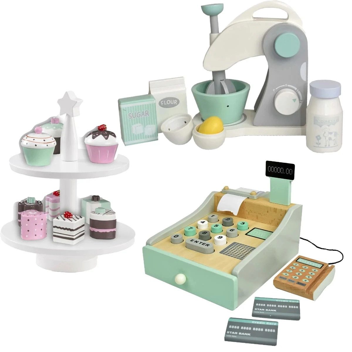 Kids Concept Spielkasse Küchen- & Kaufladen-Set Mixer, Kekse mut Etagere und Kaufladenkasse