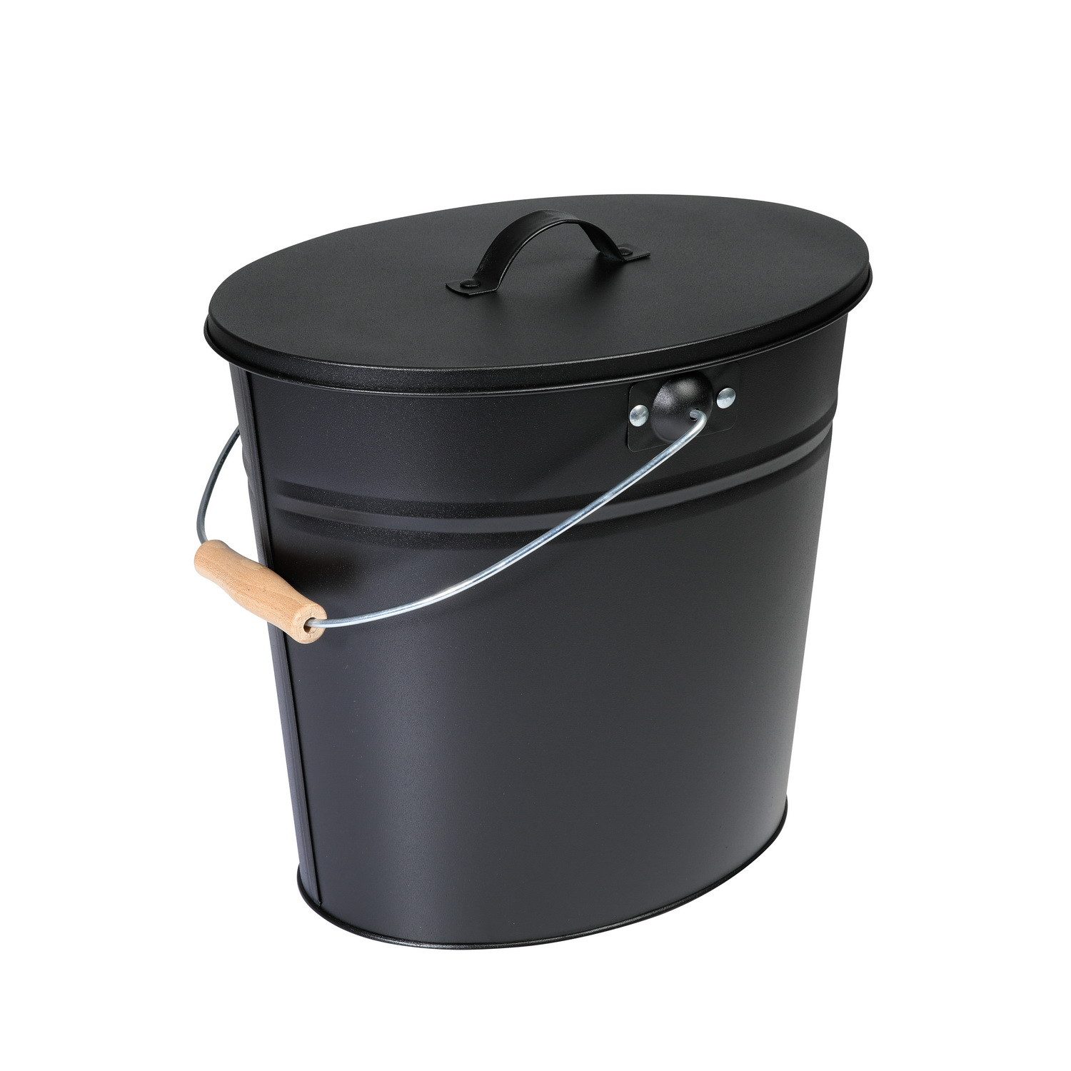 Kamino Flam Aschekasten 15 L Ascheeimer Ascheimer Kohleneimer Kohleeimer, Stahleimer mit Deckel und Holzgriff