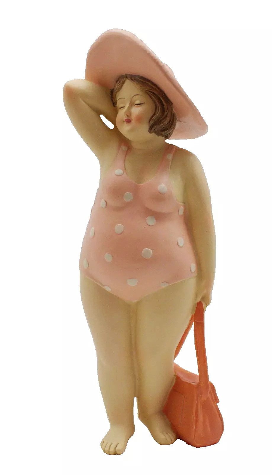 Dekofigur Frau im Badeanzug Tasche Mollige Dicke Dame Rubens Retro Skulptur