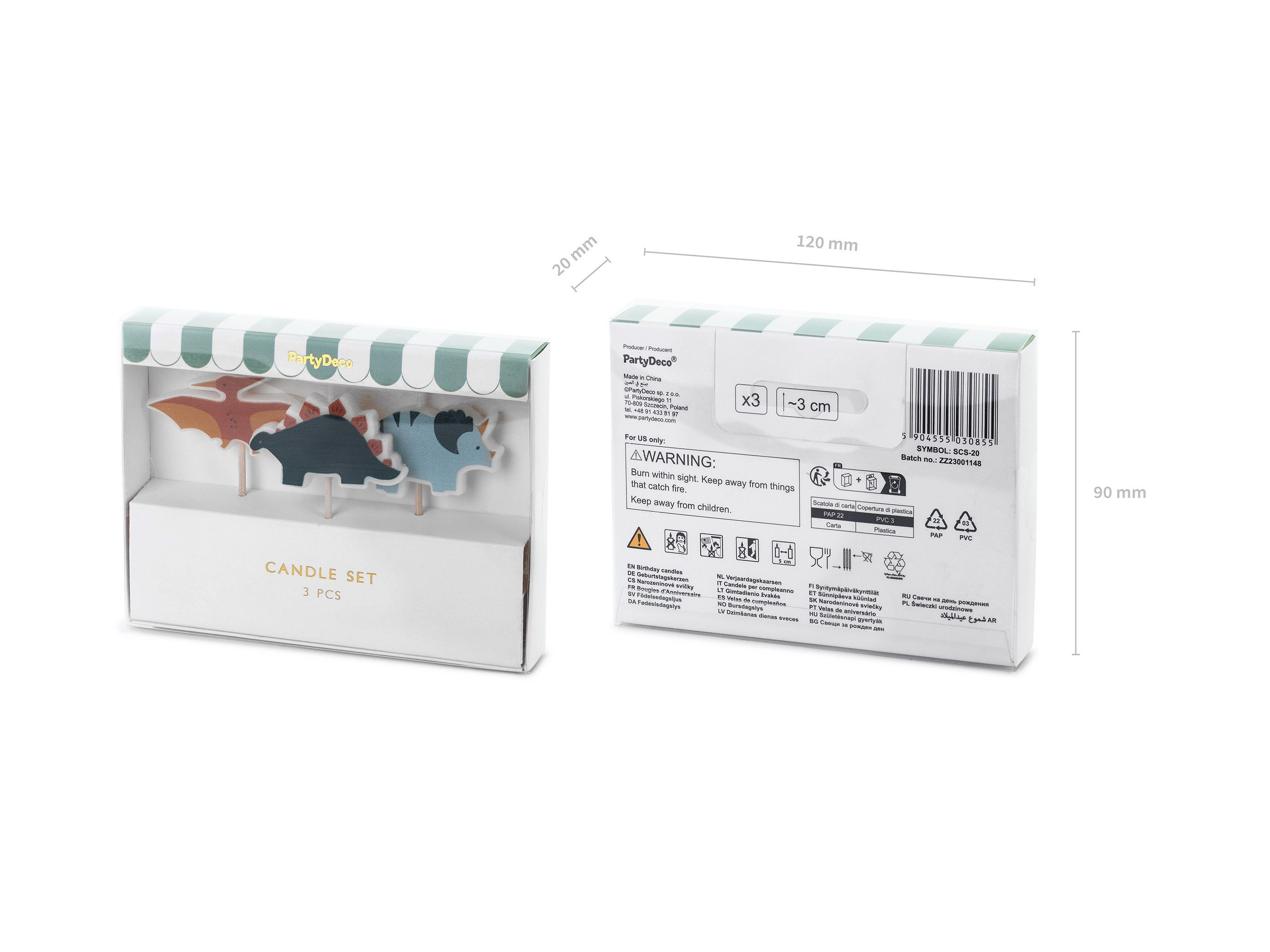 partydeco Geburtstagskerze, Geburtstagskerzen Dinosaurier 3cm Grün / Braun
