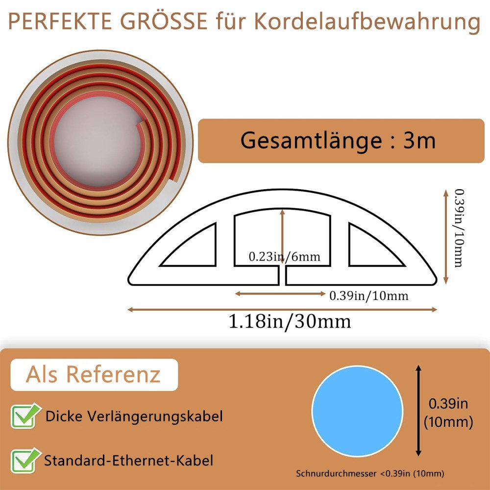TUWENA Kabelkanal 3m Kabelkanal selbstklebend, Flexiblen Kabelschutz, Boden Kabelbrücke