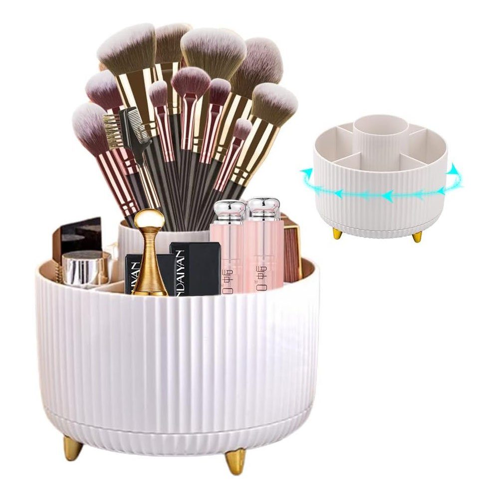 ° TUABUR Maniküre-Kosmetik-Etui Weiss drehbarer Kosmetikregal Pinsel-Organizer, 360