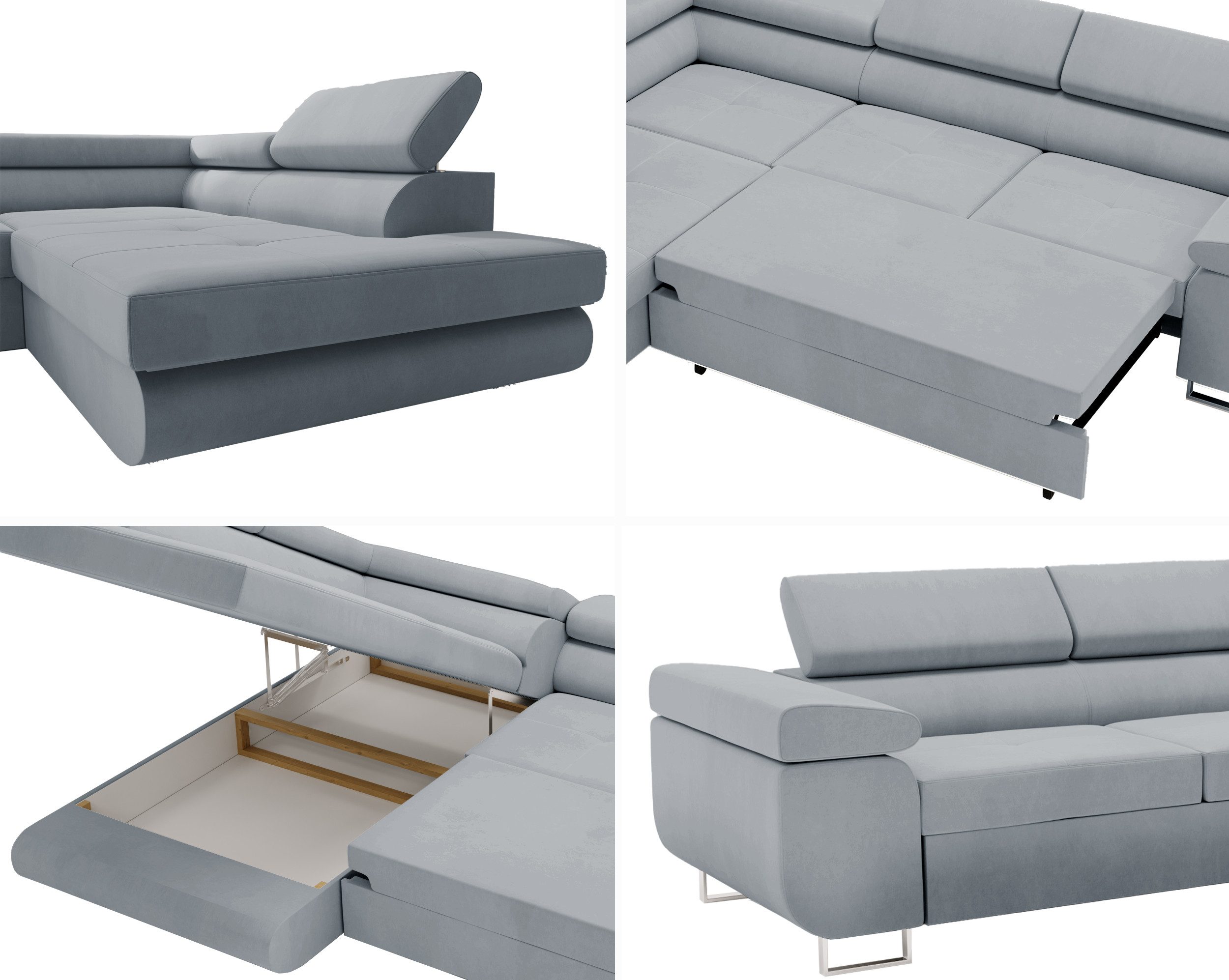 Goldstoff Ecksofa mit Schlaffunktion & Bettkasten - hochwertiges Sofa, Couch mit Schlaffunktion für Wohnzimmer - Schlafsofa - Eckcouch, Eckcouch mit praktischem – Bild 5 von 5