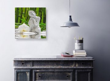 Levandeo® Glasbild, levandeo Glasbild 30x30cm Weiße Orchidee Bambus Buddha Wandbild