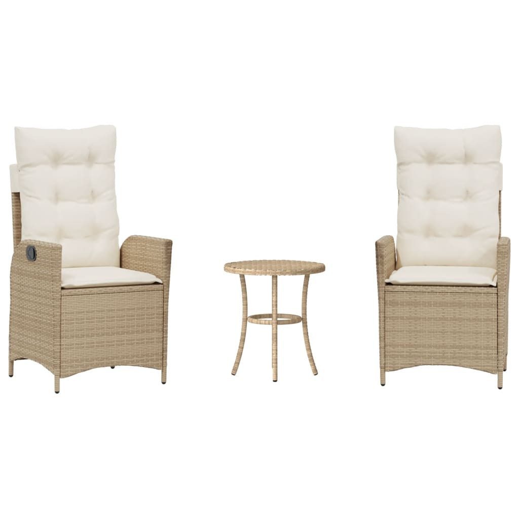 vidaXL Gartenlounge-Set 3-tlg. Bistro-Set mit Kissen Beige Poly Rattan, (1-tlg)