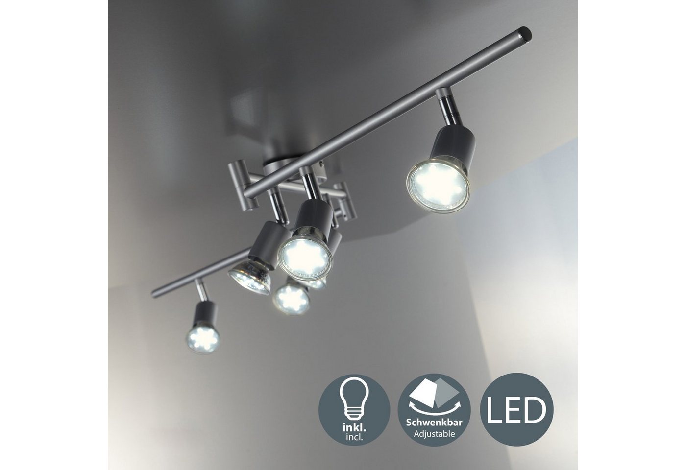 B.K.Licht LED Deckenspots, LED Deckenleuchte schwenkbar Spots inkl. 6x GU10 Leuchtmittel Wohnzimmer Deckenstrahler-HomeTrends