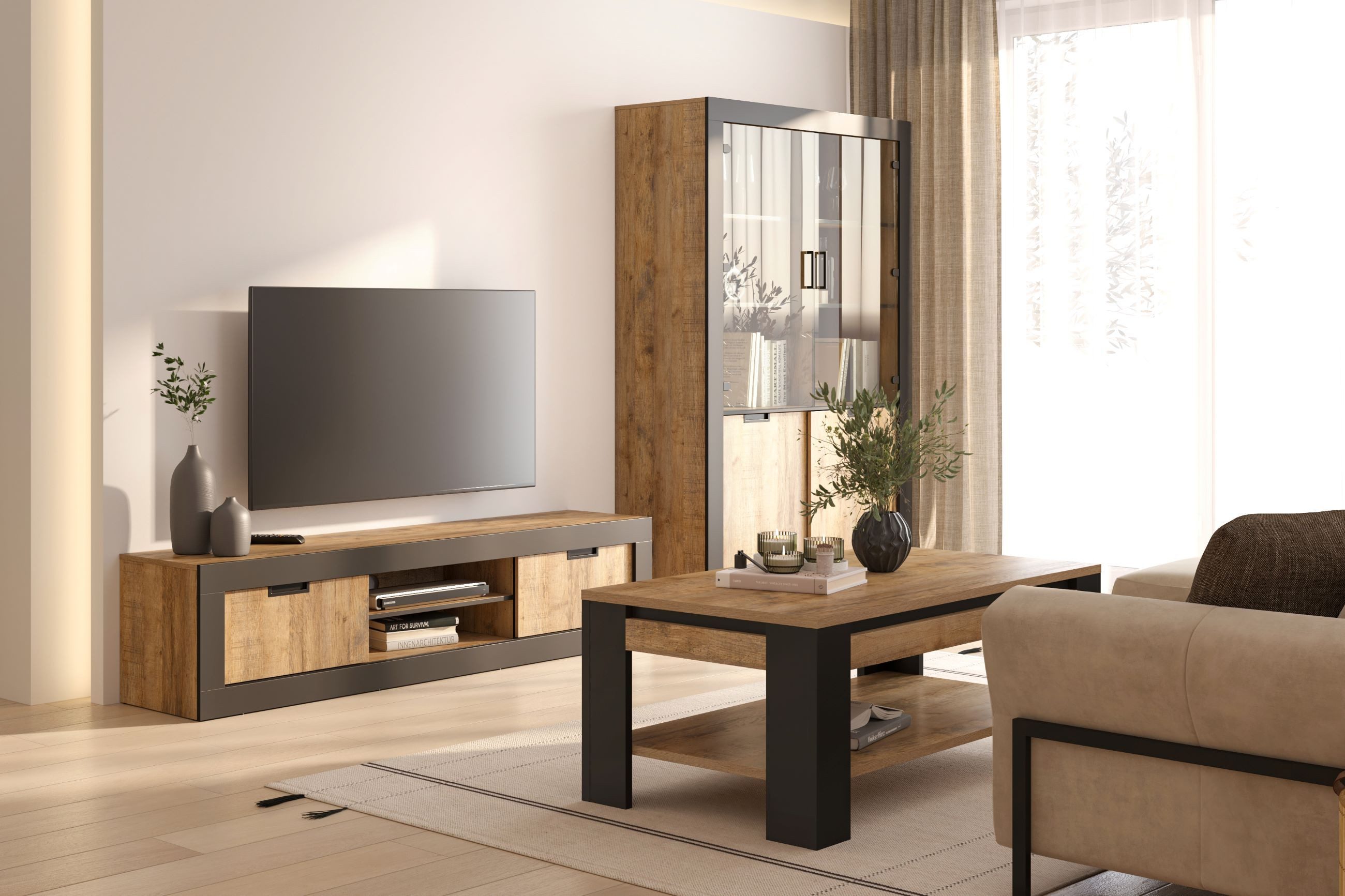99rooms Wohnwand Suhl, (Set (2-St), Wohnmöbel, Wohnzimmer-Set), Modern Design, bietet viel Platz und Abstellfläche, mit Schiebetüren