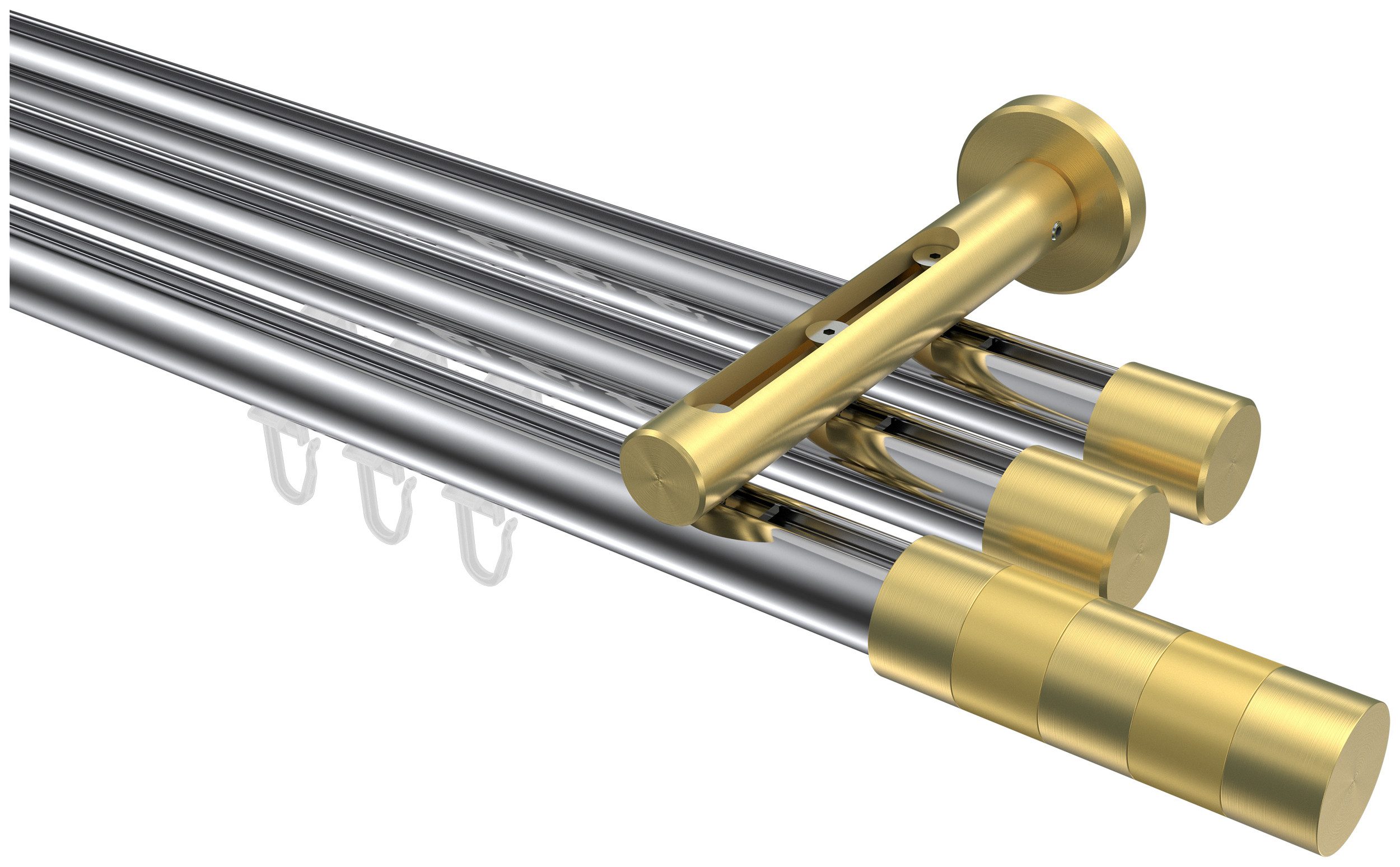 INTERDECO Innenlaufschiene Siteno Mavell, Ø 20 mm, 3-läufig, Fixmaß, kürzbar, Wandmontage, Aluminium, Chrom / Messing-Optik / Bicolor