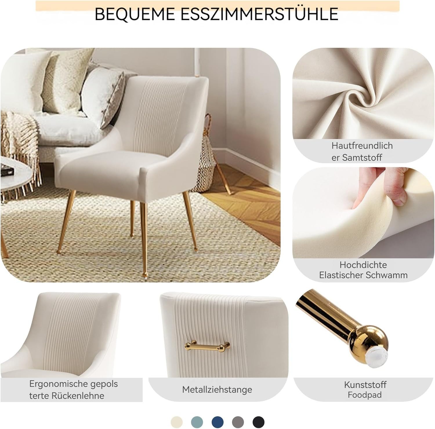 SEYNAR Esszimmerstuhl Polsterstuhl Samtstuhl Wohnzimmerstuhl mit goldenen Beinen (2 St), getufteter Akzentstuhl für Wohnzimmer Arbeitszimmer – Bild 5 von 5