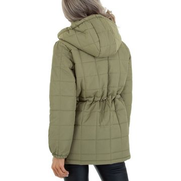 Ital-Design Steppjacke Damen Freizeit Kapuze (abnehmbar) Leicht gefüttert Übergangsjack in Khaki