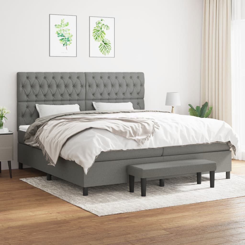 vidaXL Boxspringbett Boxspringbett mit Matratze Dunkelgrau 200x200 cm Stoff günstig online kaufen