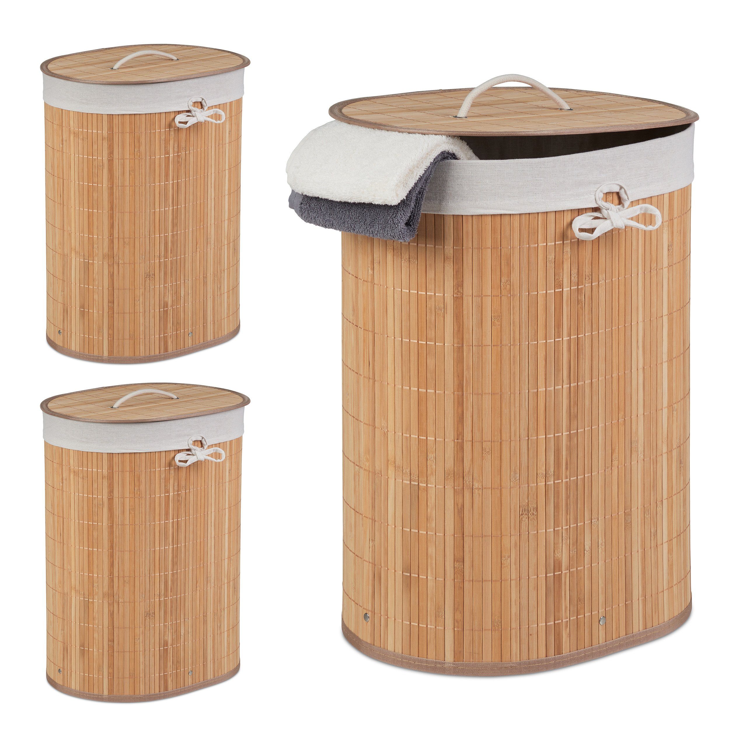 relaxdays Wäschekorb »3 x Bambus Wäschekorb oval natur« online kaufen | OTTO