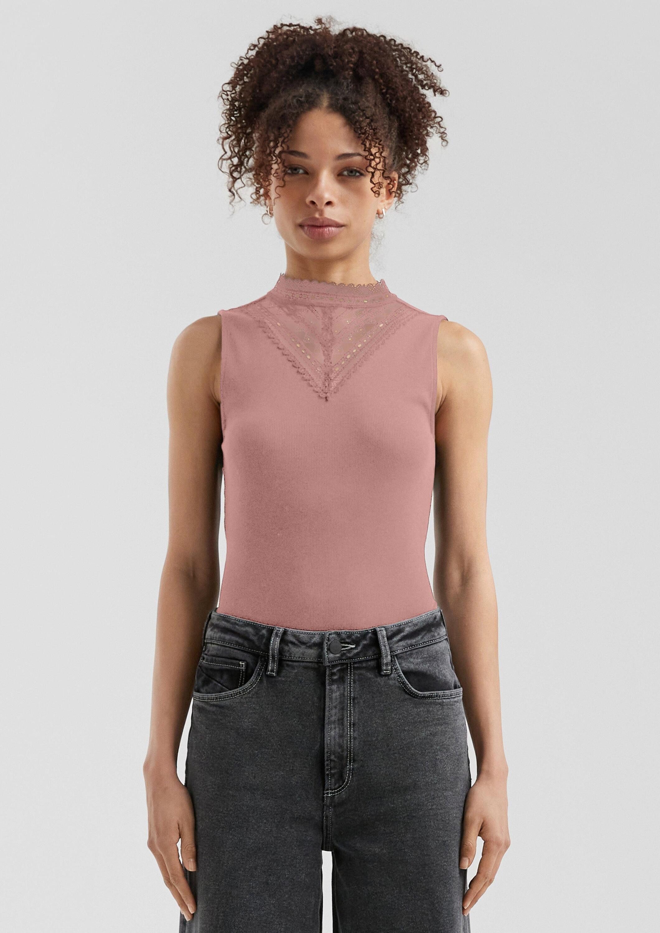 QS Muskelshirt T-Shirt Ripptop mit Spitzeneinsatz günstig online kaufen