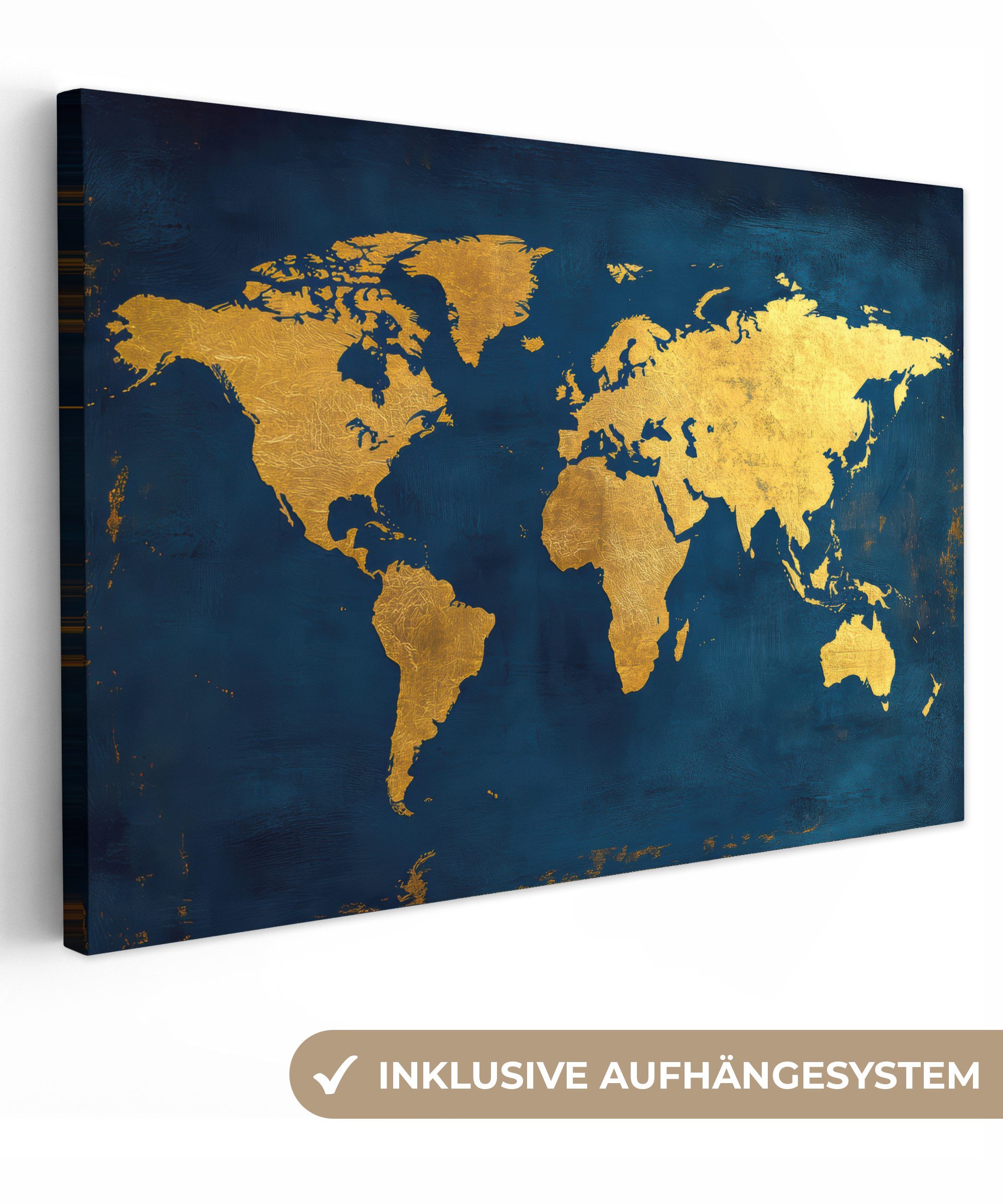 OneMillionCanvasses® Leinwandbild Weltkarte - Gold - Dunkelblau, Fotodruck günstig online kaufen