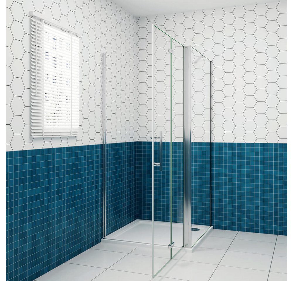Thumbnail - duschspa Eckdusche 195cm ESG Eckeinstieg Duschkabine Falttür Scharniertür + Seitenwand, BxT: 70x70 cm, Einscheibensicher...