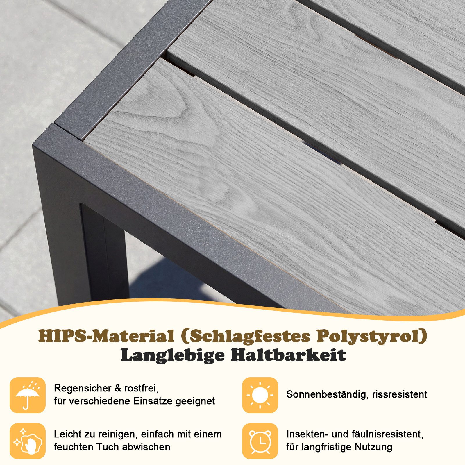 HOMALL Gartentisch Holzoptik Esszimmertisch 100kg Belastbarkeit, für 4-10 Personen (150/180cm Garten-Esstisch wetterfest Aluminiumrahmen Verstellbare Füße, für  – Bild 4 von 5