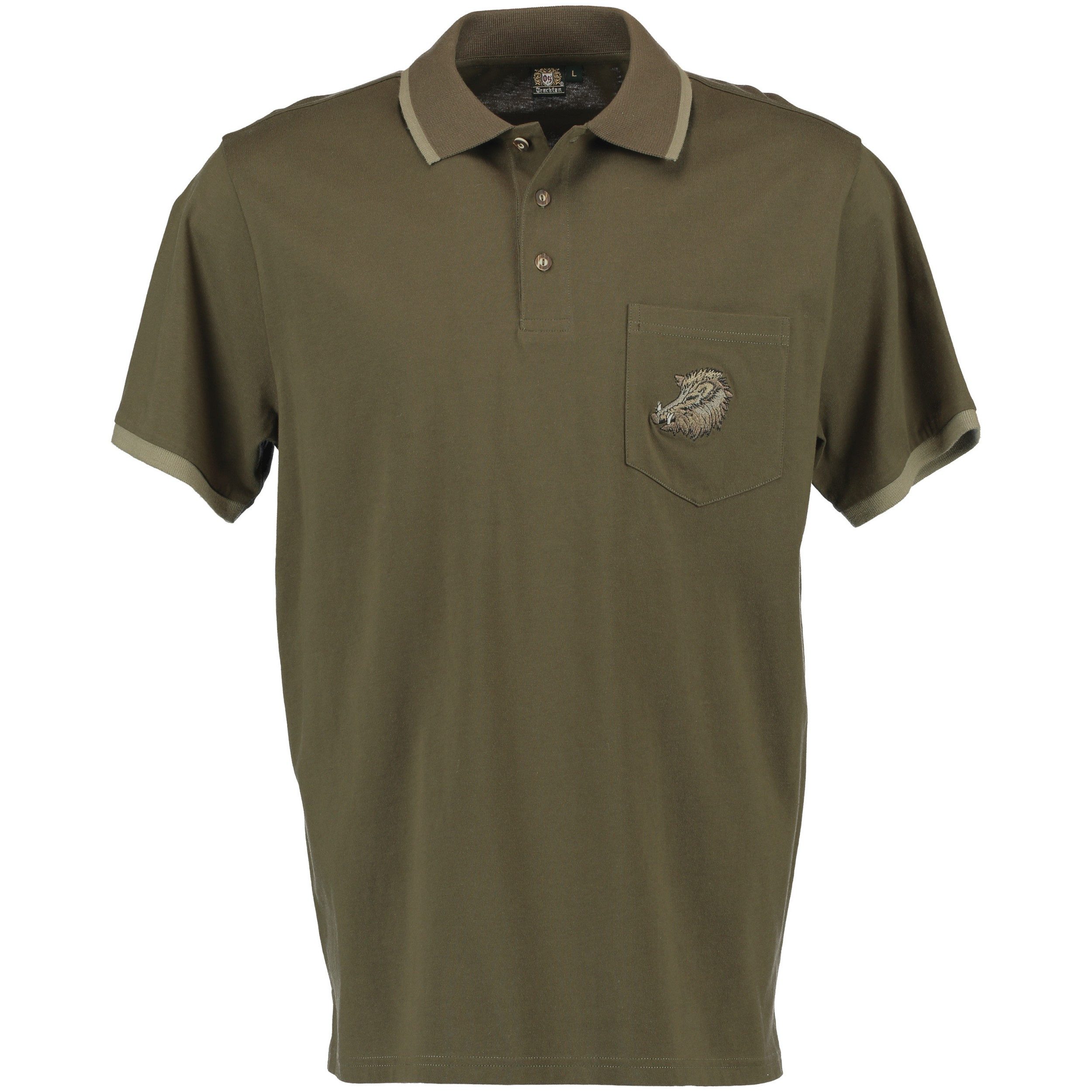 OS Trachten Poloshirt Polo-Shirt Sau mit Motiv Wildschwein/Keiler Oliv/grün von Oefele Jagd