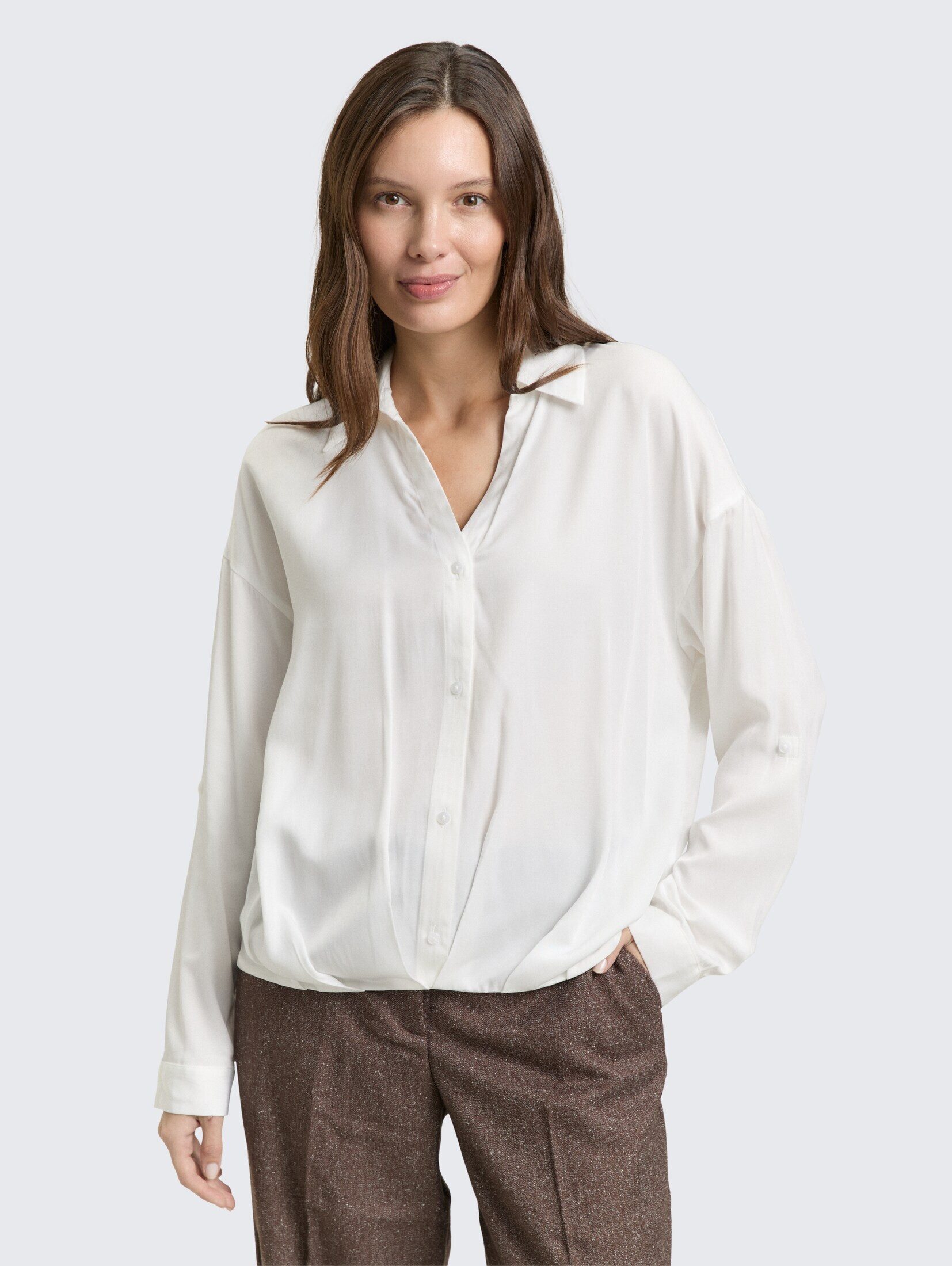 TOM TAILOR Langarmbluse Blusen & Shirts Oversized Satinbluse mit Turn-up-Fu günstig online kaufen
