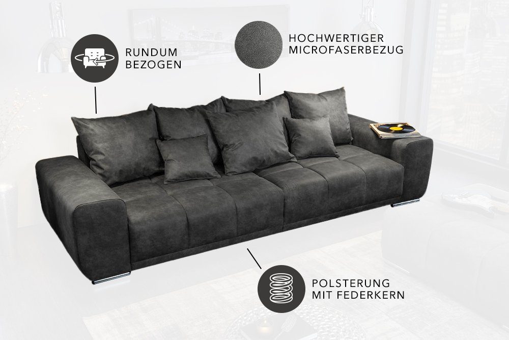 Einzelartikel XXL Design · riess-ambiente ELEGANCIA · Big-Sofa 1 Couch inkl. Kissen Federkern · · 285cm grau, Microfaser Teile, mit