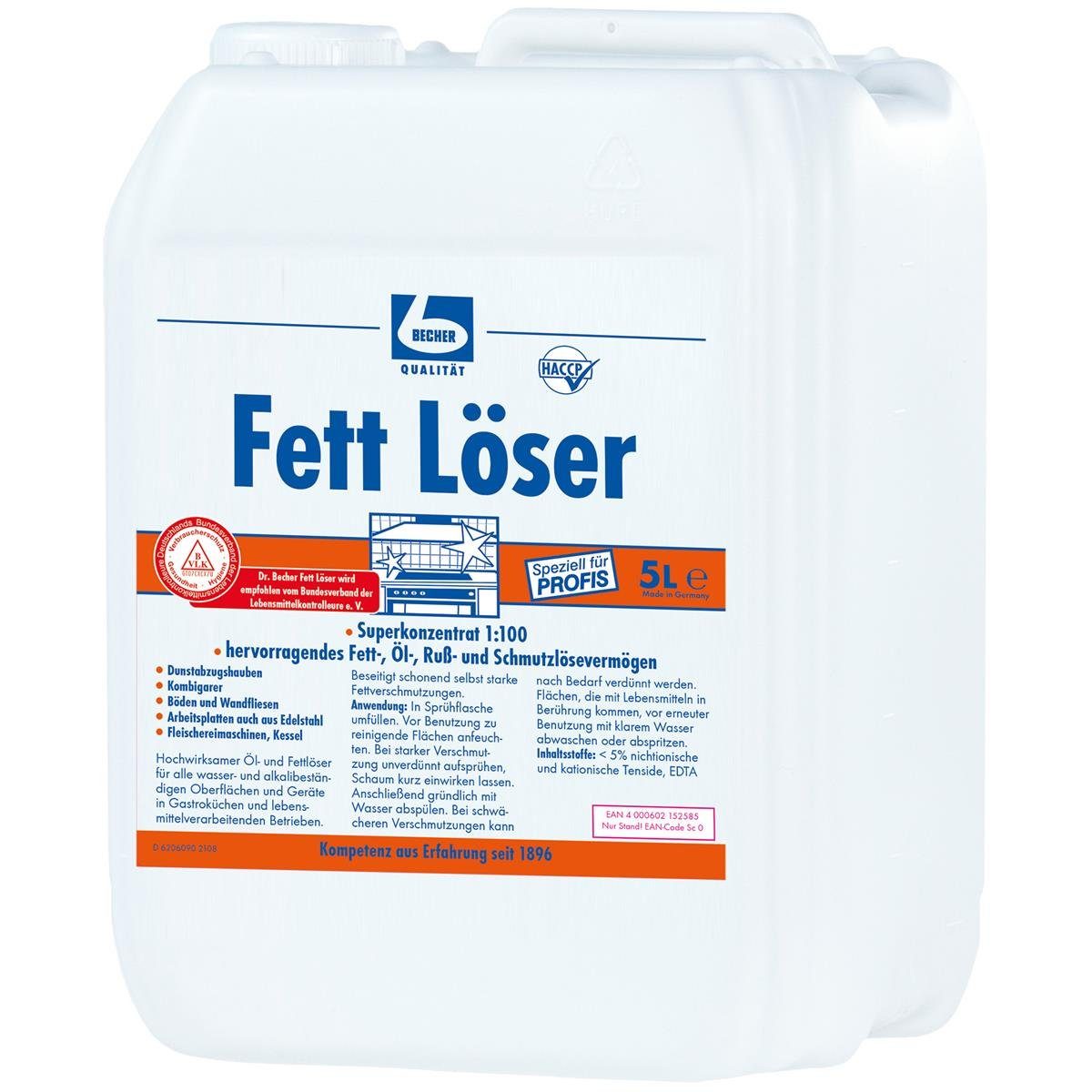 Dr. Becher Dr. Becher Fett Löser Superkonzentrat 5 Liter Kanister (1er Pack) Spezialwaschmittel