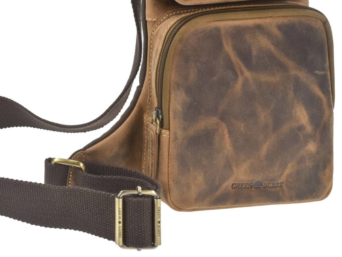 Greenburry Umhängetasche Vintage, Crossbag 24x43cm, Schultertasche, Leder, antikbraun
