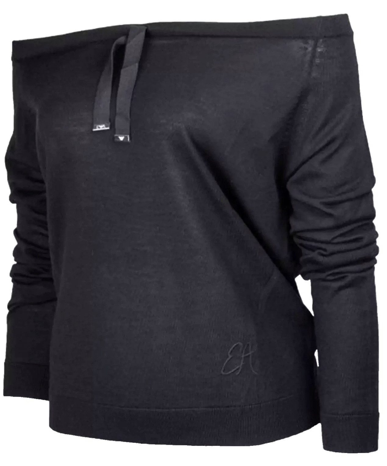 Emporio Armani Strickpullover Damen Pullover Feinstrick Schulterfreier Boot-Ausschnittlinie Dekoratives Band mit glänzenden Metall-Endstücken
