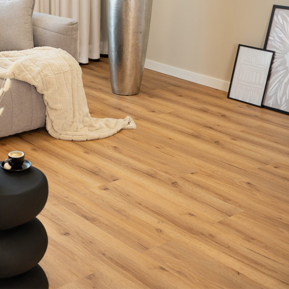 HOME DELUXE Vinylboden Klick-Vinylboden mit Trittschall, Feuchtraumbereich geeignet, Integrierte Schalldämmung, Fußbodenheizung geeignet, Vinylbodenbelag in Holzoptik, Dielenboden