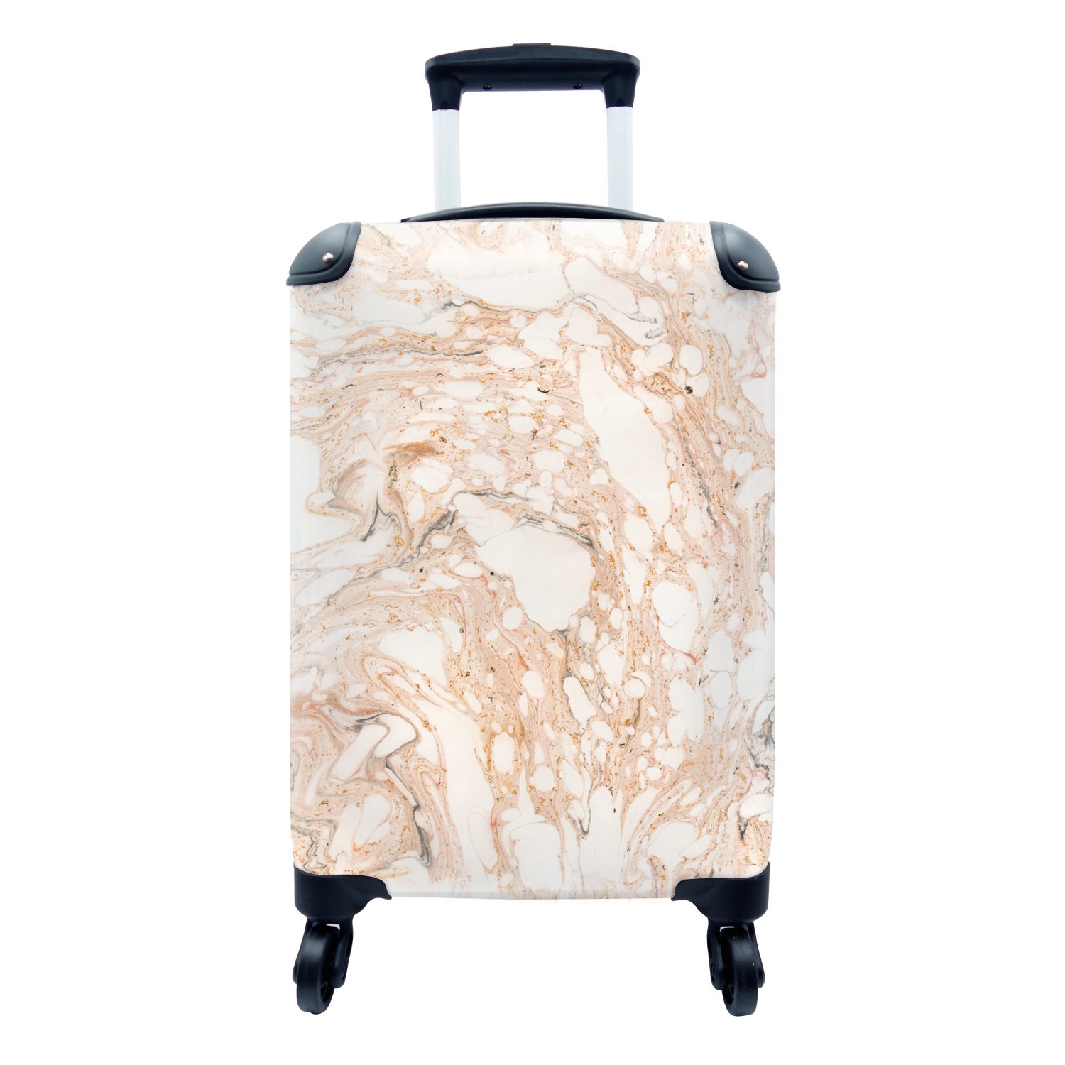 MuchoWow Handgepäckkoffer Marmor - Orange - Weiß, 4 Rollen, Reisetasche mit rollen, Handgepäck für Ferien, Trolley, Reisekoffer