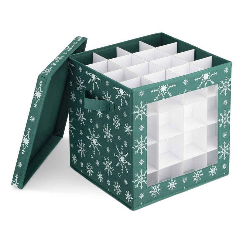 Navaris Aufbewahrungsbox, Aufbewahrungsbox für Weihnachtskugeln - Sortierbox für Christbaumkugeln - Box Aufbewahrung 64 Fächer - quadratisch mit Deckel - dunkelgrün