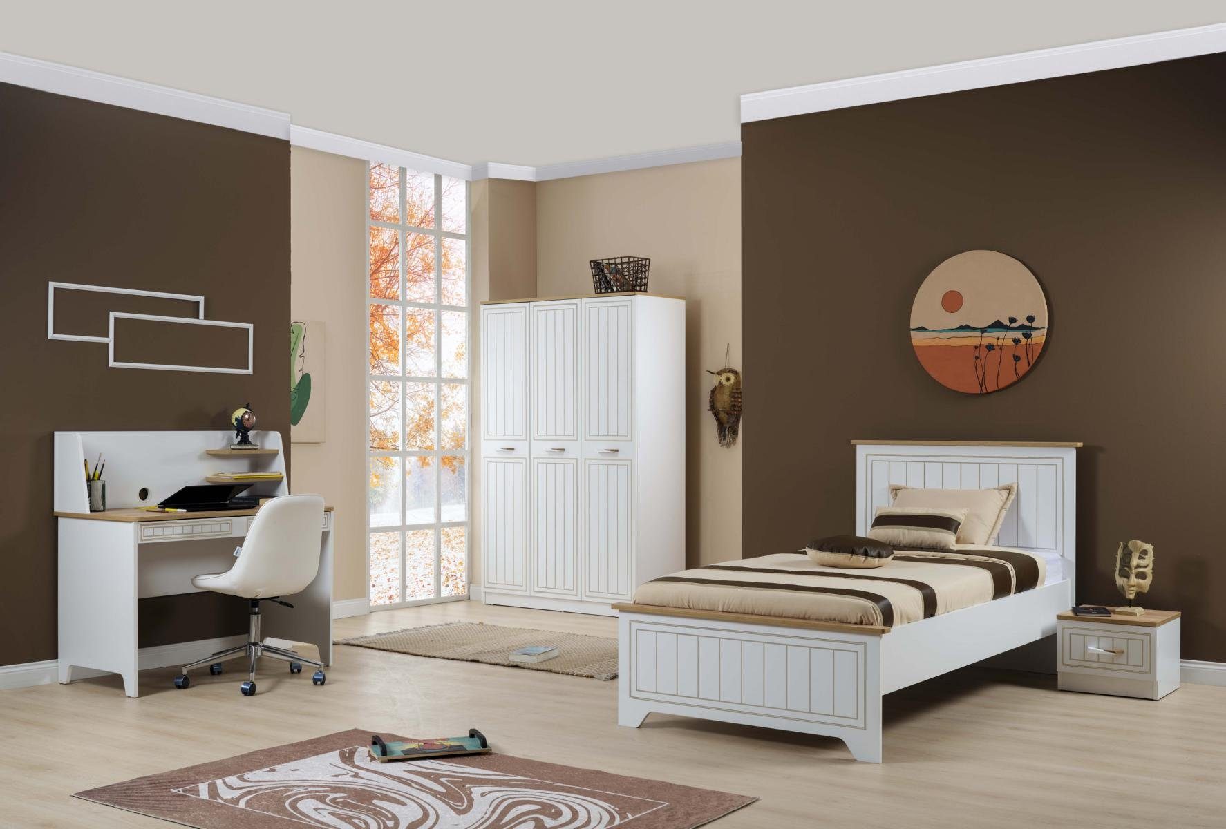 Möbel-Lux Jugendzimmer-Set Mango Lajivert, (Jugendbett, Landhausstil, Kleiderschrank, 100x200 Schreibtisch, cm Nachttisch)
