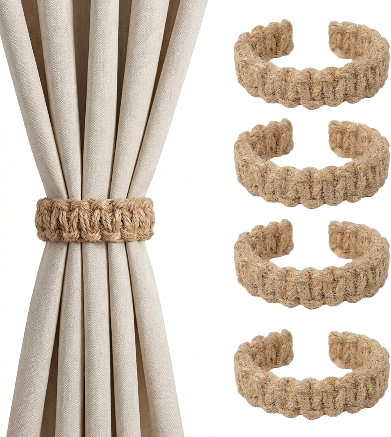 FOUORTUNATE-BEE Raffhalter Boho Gardinenhalter 4er Set für Zuhause und Büro, (4-tlg), Dekorative Boho Vorhangbinder für Innen- und Außenbereich