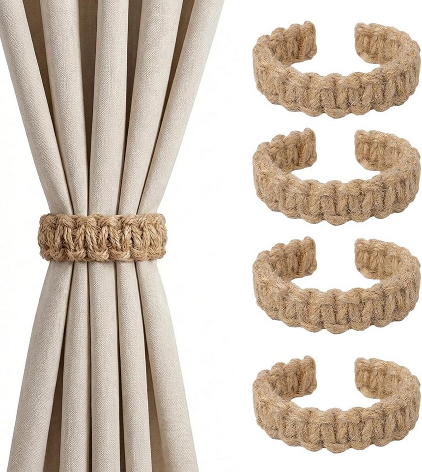 FOUORTUNATE-BEE Raffhalter Boho Gardinenhalter 4er Set für Zuhause und Büro, (4-tlg), Dekorative Boho Vorhangbinder für Innen- und Außenbereich
