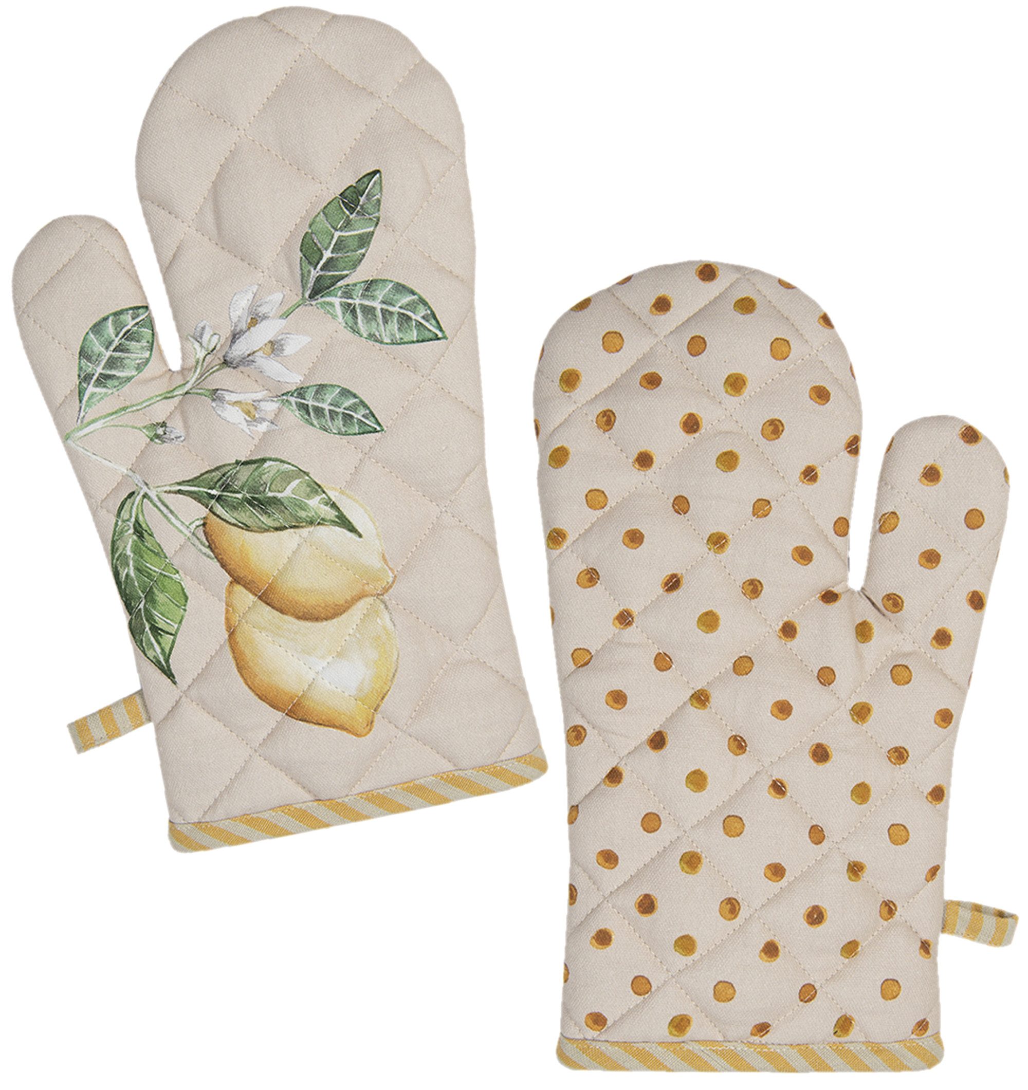 Clayre & Eef Topfhandschuhe Lemons & Leafs, (2-tlg., 2-teilig), Ofenhandschuhe wattiert Größe: ca.18x30cm