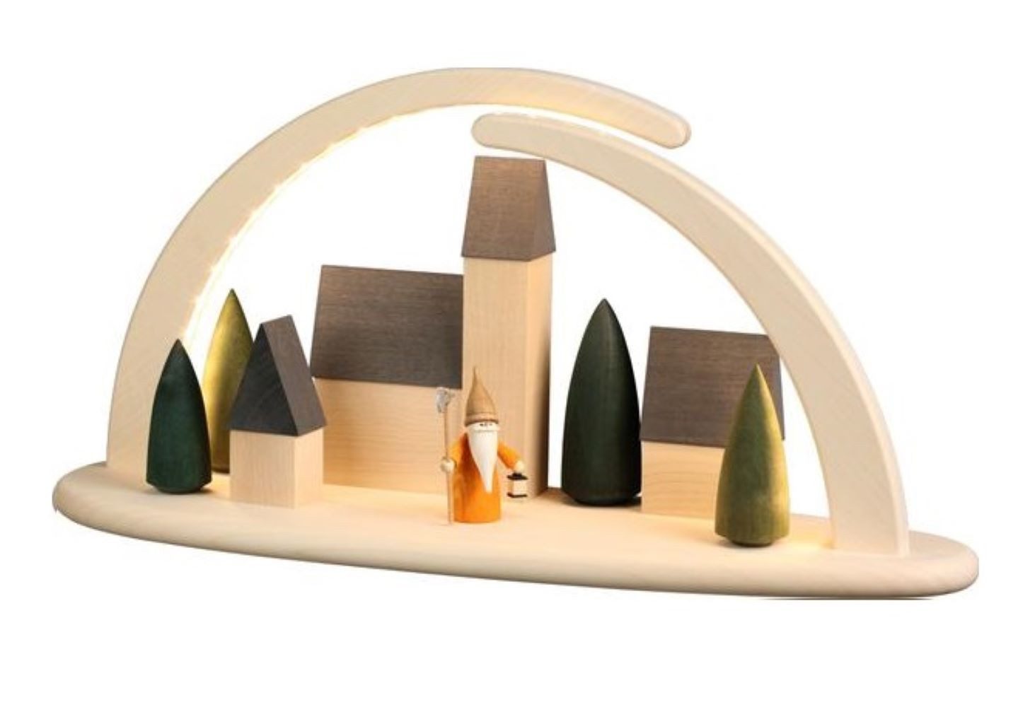 Seiffener Volkskunst eG LED Schwibbogen Bogen groß Stadt mit Nachtwächterwichtel LED inkl. USB-Stecker