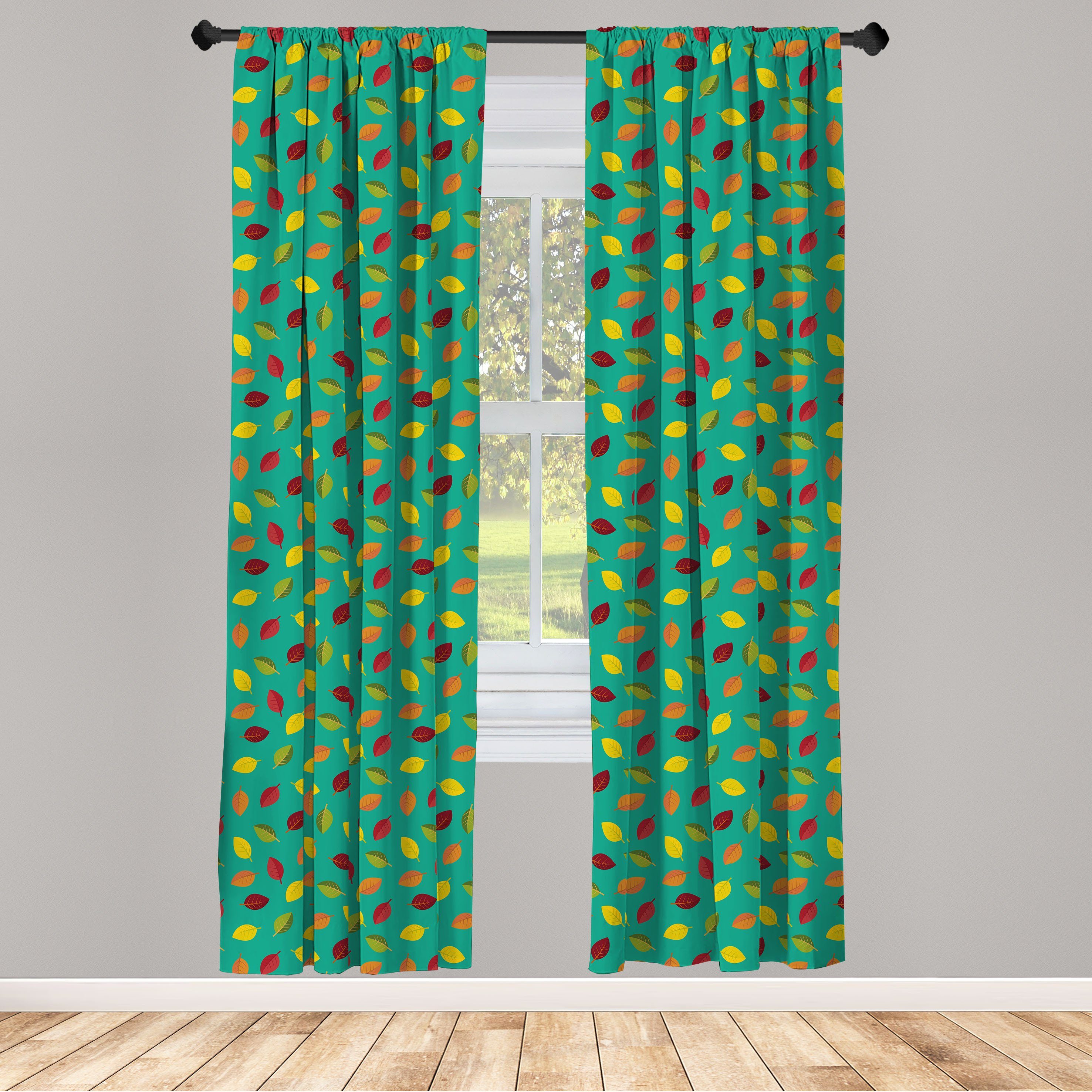 Gardine Vorhang für Wohnzimmer Schlafzimmer Dekor, Abakuhaus, Microfaser, Herbstlaub Kontinuierliche Blatt-Muster