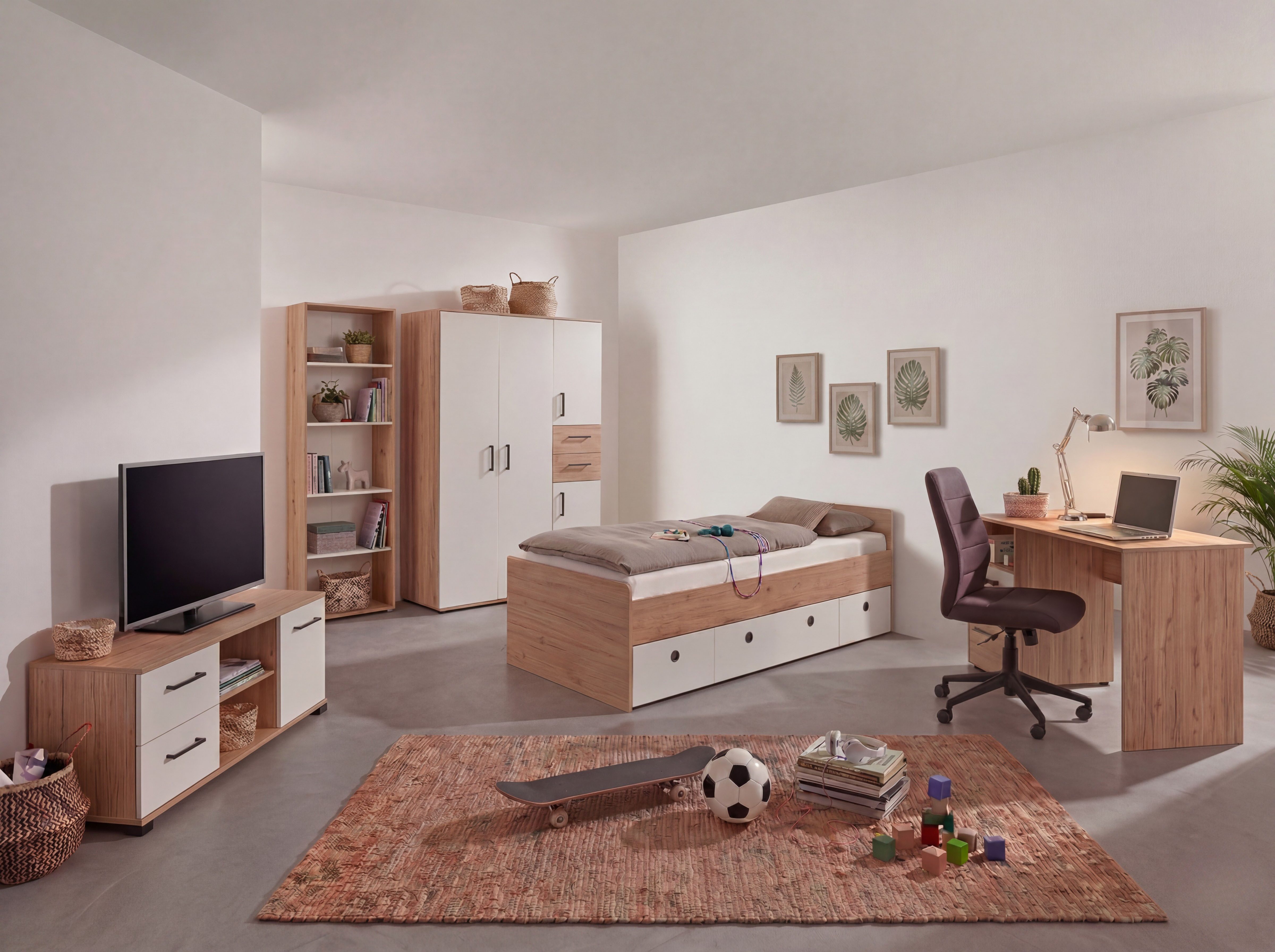 arthur berndt Jugendzimmer-Set Jugendzimmer-Set »Bente« 5-teilig, (5-tlg., 5tlg -Schrank, Bett, Schreibtisch, Sideboard, Standregal), Stauraumstark, pflegeleicht, zeitlos, Made in Germany