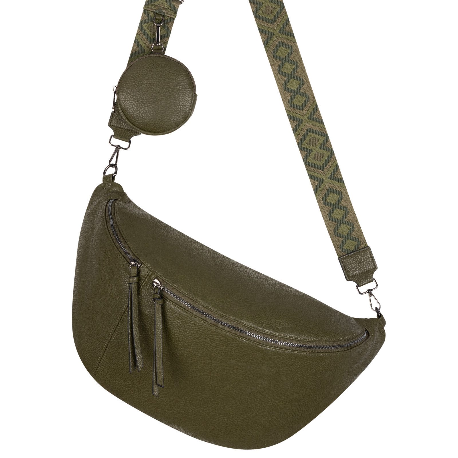 EAAKIE Gürteltasche Bauchtasche XXL Umhängetasche Crossbody-Bag Kunstleder Italy-Design, als Schultertasche, CrossOver, Umhängetasche tragbar