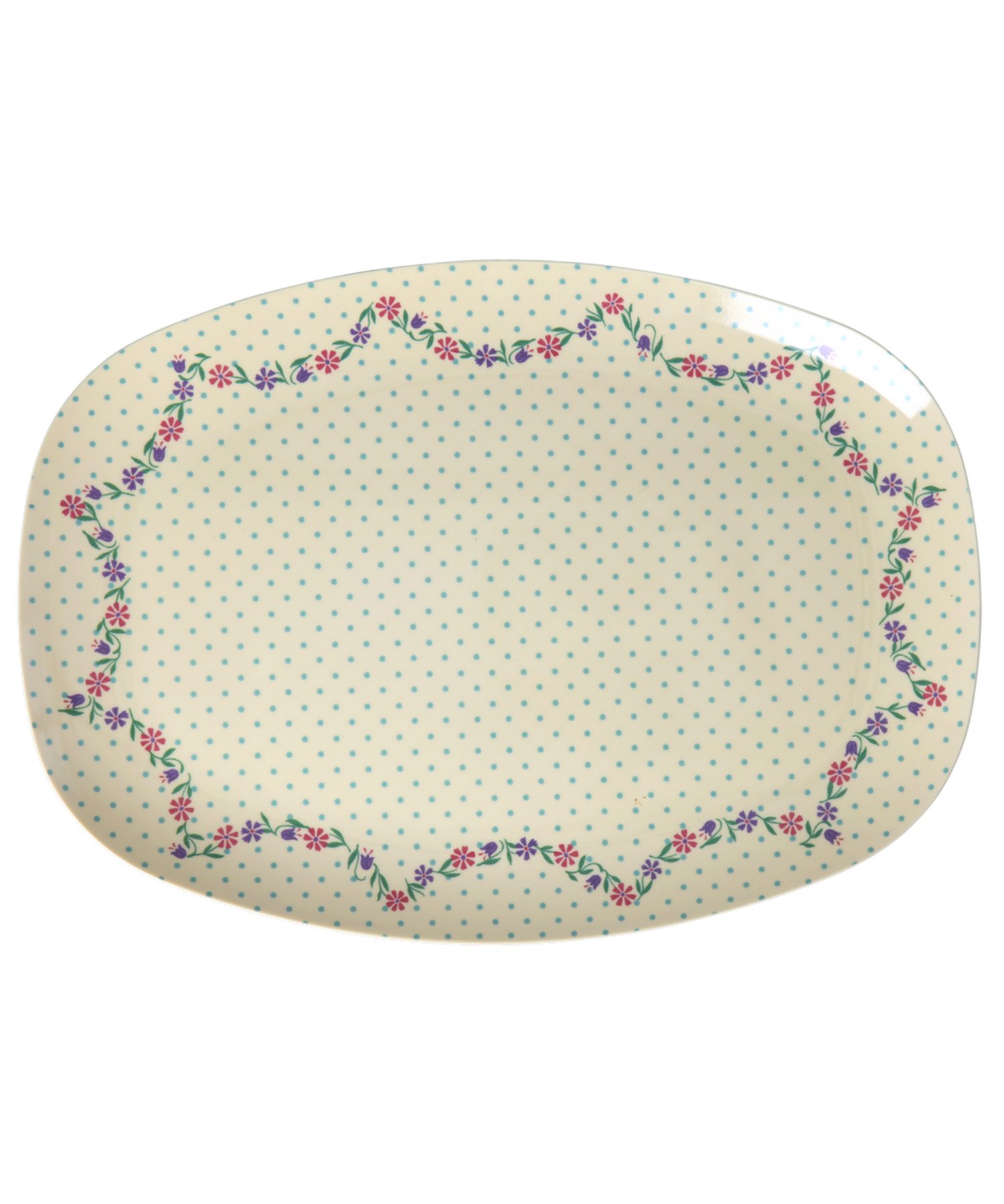 rice Teller Rice Melamin Teller Rechteckig - Dots and Flowers Motiv Creme 30 x 22, (1 St)