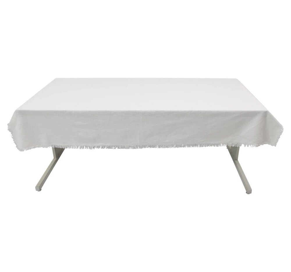 Tischdecke Tafeldecke Creme Leinenoptik Fransen Baumwolle 140 x 180