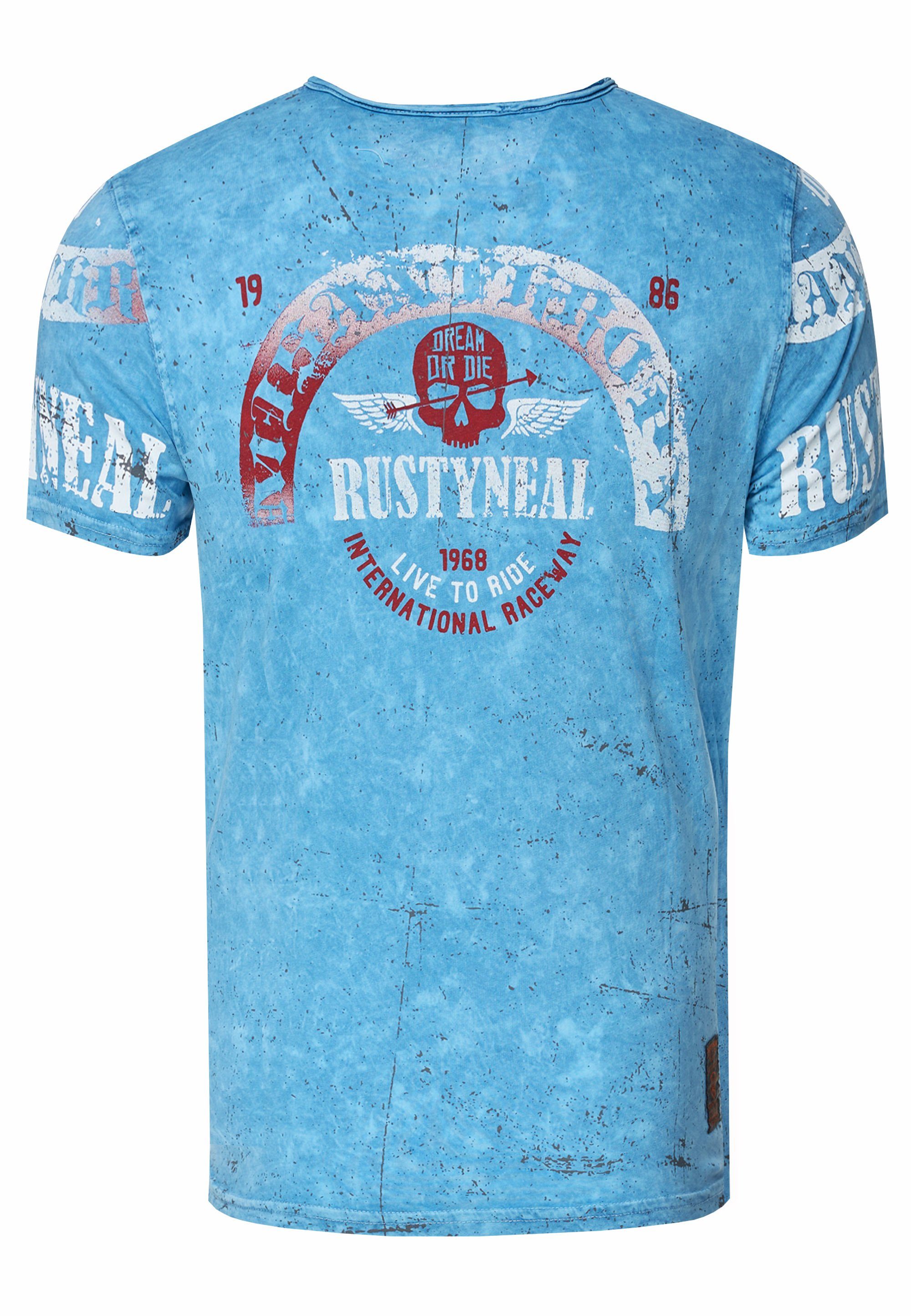 Neal T-Shirt Rusty blau mit Markenprint