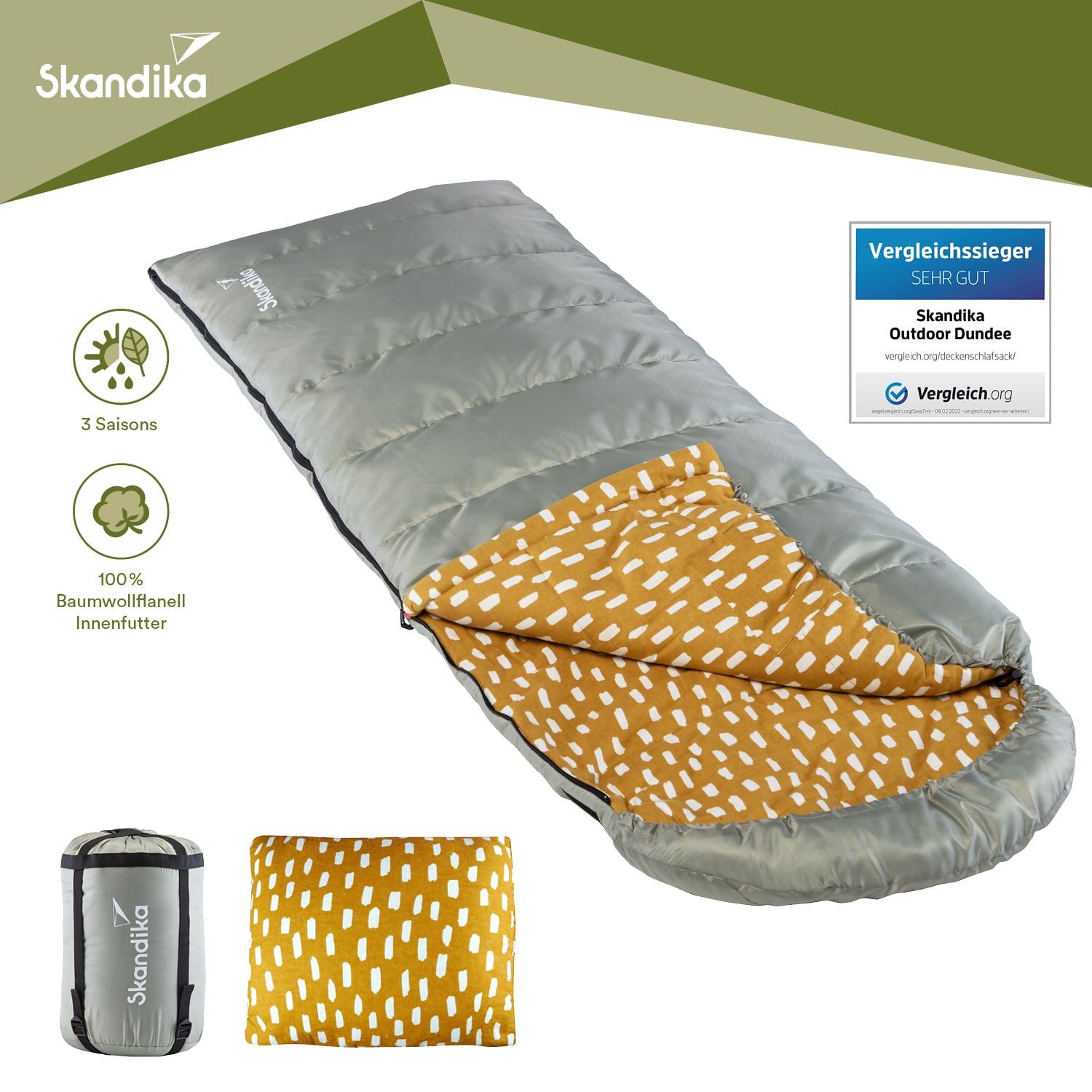 Skandika Schlafsack Dundee Flanell + Kissen, günstig online kaufen
