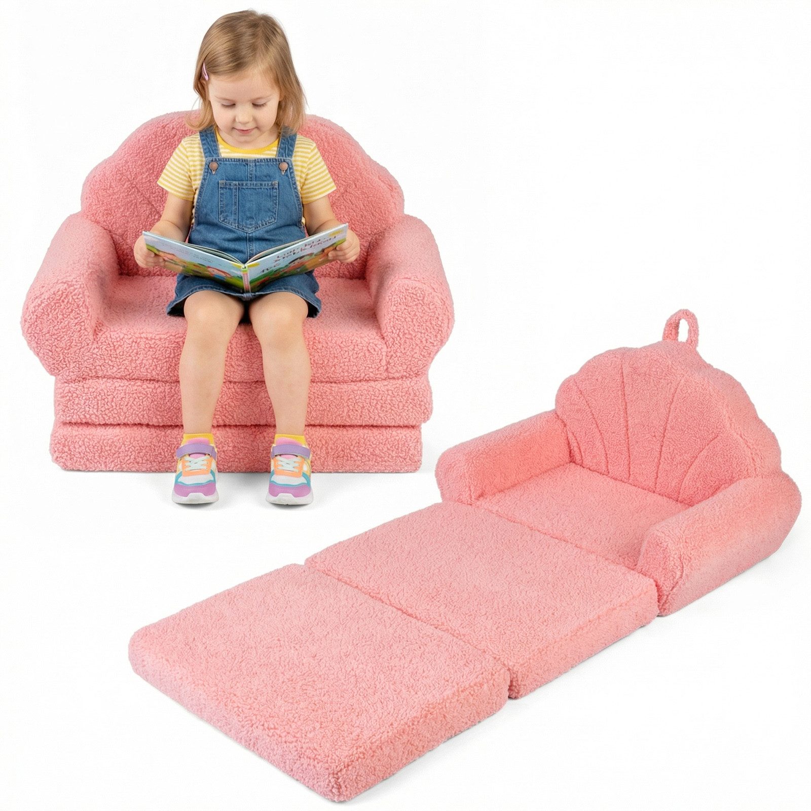 COSTWAY Kindersofa, Kindercouch mit bettfunktion für kinder, ab 3 Jahren