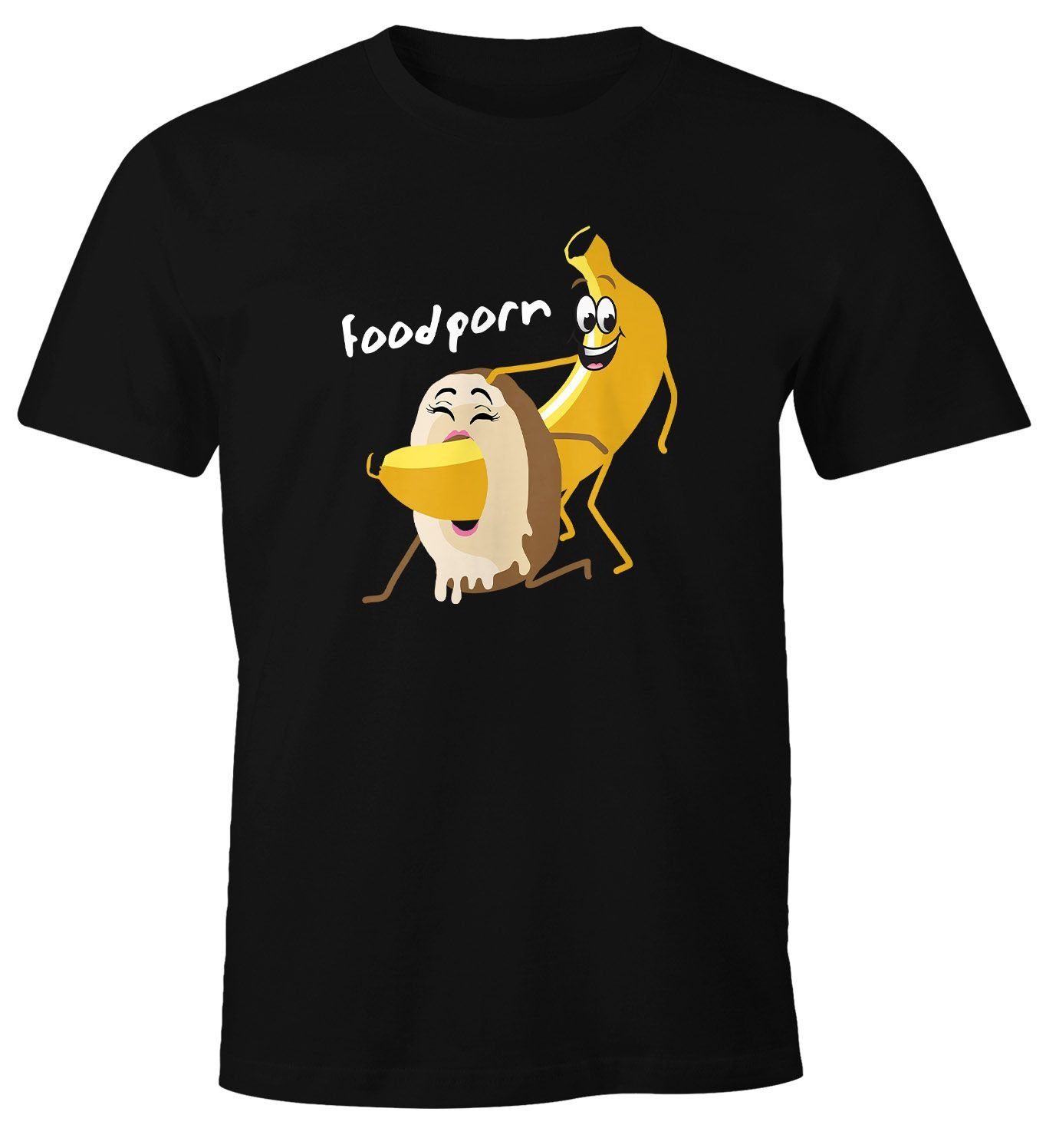 MoonWorks Print-Shirt Herren bedruckt lustig Banane Spruch Baumwolle Schokolade Motiv Donut Funshirt Food mit Porn Print T-Shirt Moonworks®